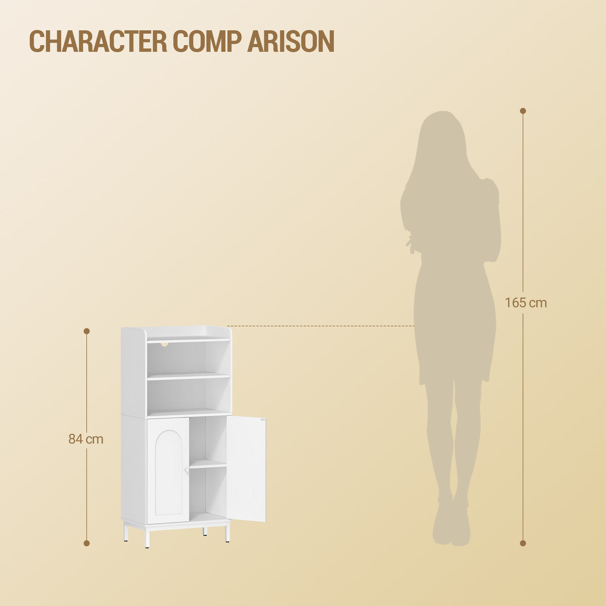 joyunite Bathroom Cabinet, Bathroom Cabinet, Kitchen Cabinet with 2 Open Compartments, 2 Doors, 2 Adjustable Shelves, Freestanding Bathroom, 20 × 37 × 84 cm, White BC48213W