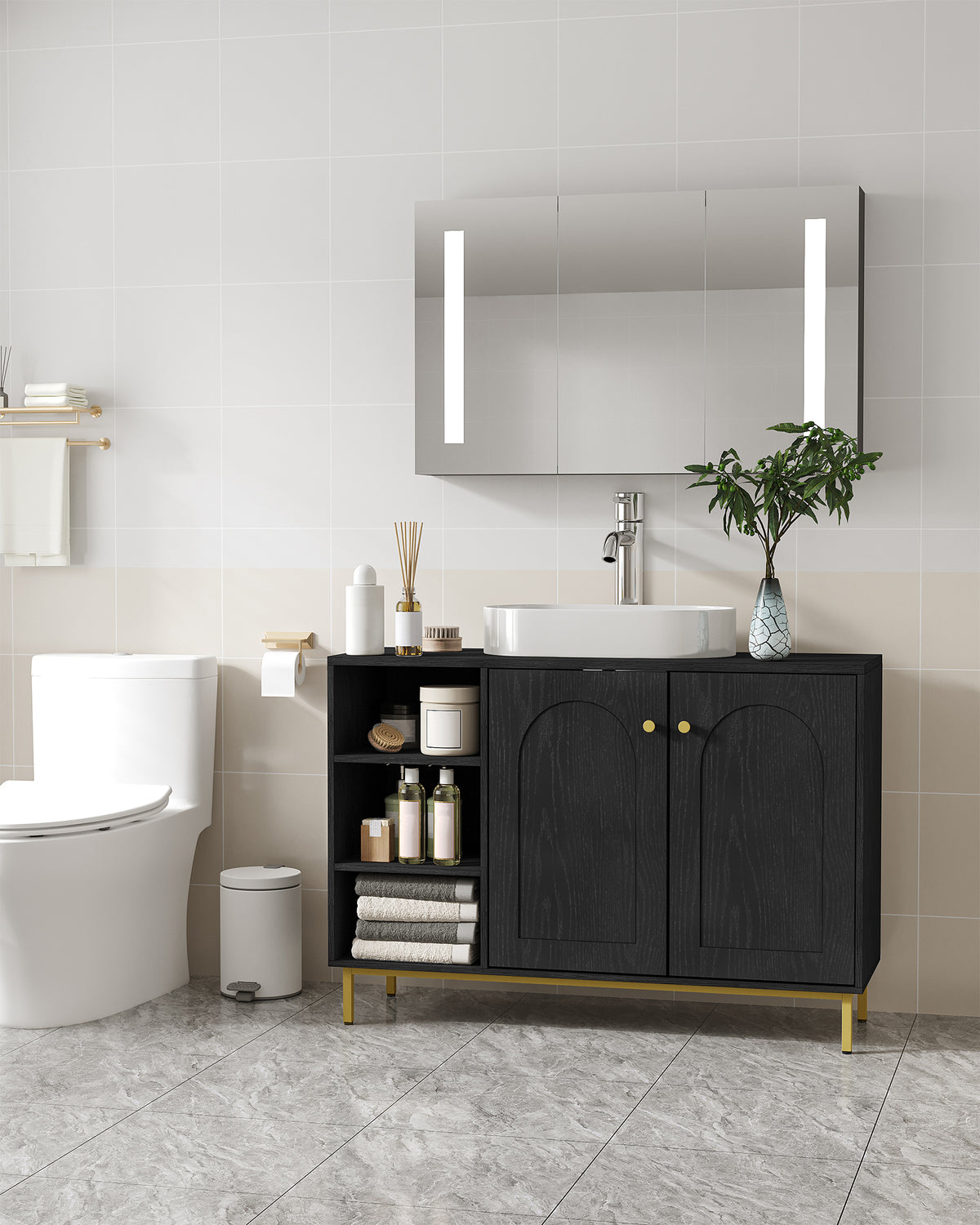 joyunite Vanity Unit, Base Cabinet, Washbasin Cabinet, Bathroom Cabinet with 2 Doors, Adjustable Shelf, Ample Storage Space, Modern Style, 30 x 90 x 63 cm, Black BC09804G