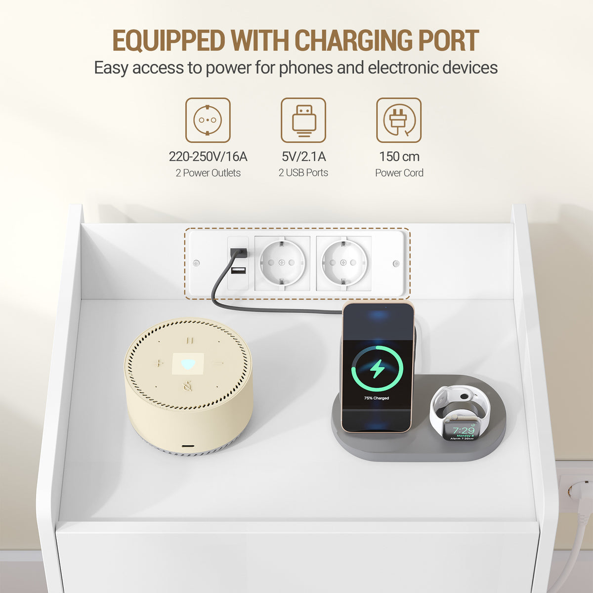 joyunite Bedside Table with Tray, Bedside Table with Charging Function & LED Lighting, 2 Drawers, Modern, for Bedroom, Living Room, 35 x 40 x 64 cm, White NS33503XEU Visit the joyunite Store