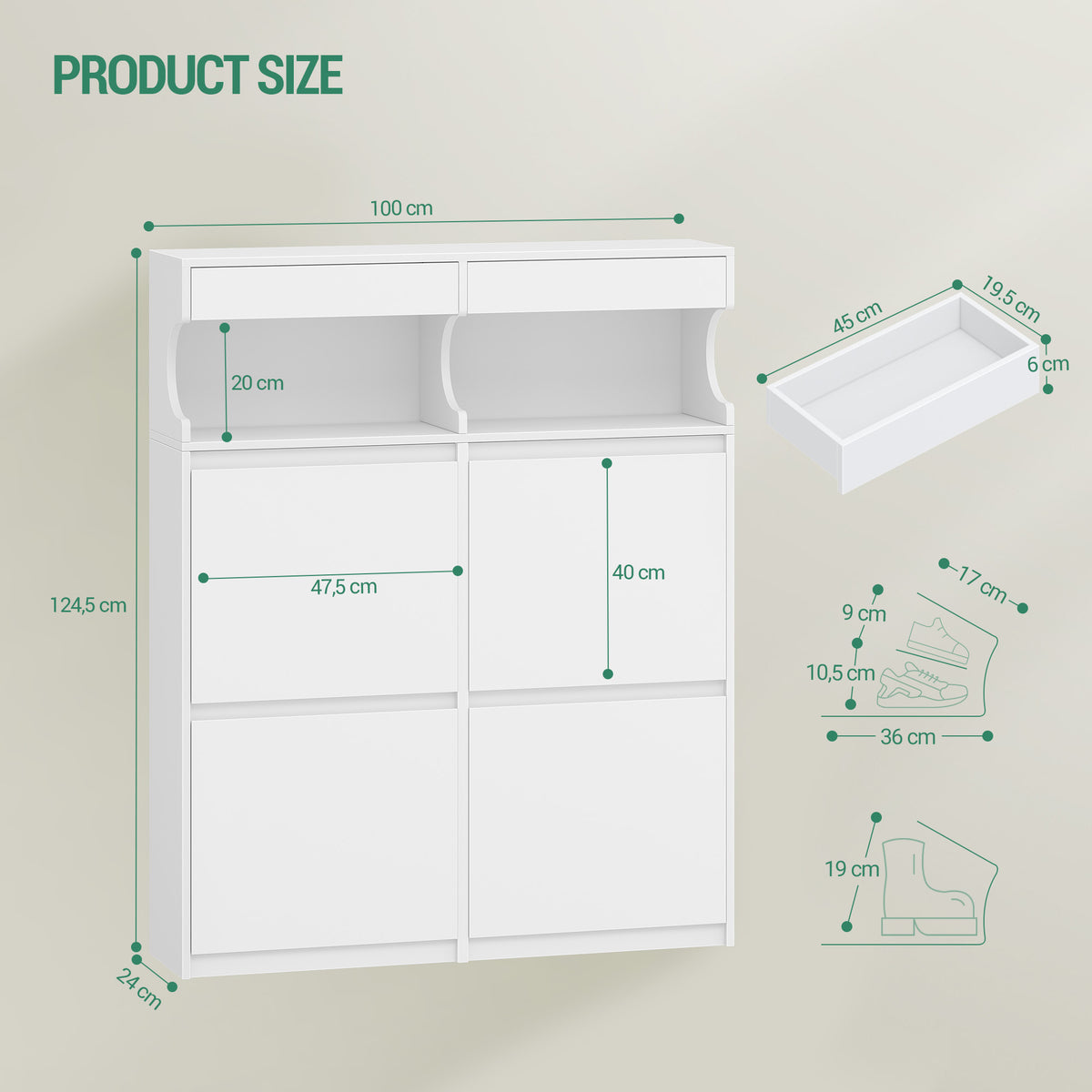 joyunite Shoe Cabinet, Shoe Rack, Slim, Adjustable, Shoe Cabinet for Entrance, Hallway, Wardrobe, 20 Pairs, 4 Flaps (100 B cm), White SR56703X