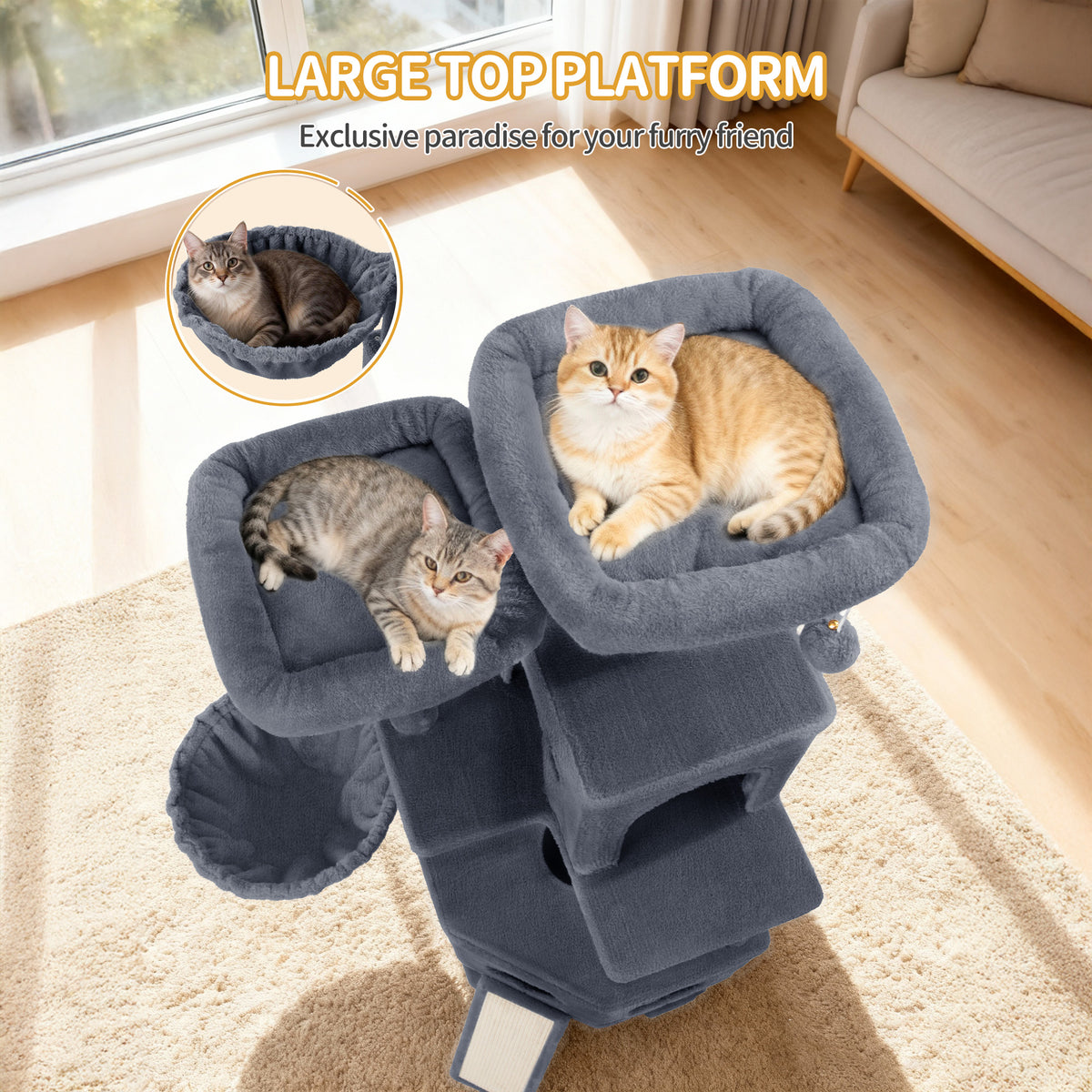 joyunite Cat Tree for Indoor Cats, 174cm Cat Tower for Large Cats, 2 Platforms, 2 Caves, 4 Sisal Posts, Scratching Board, Cat Basket, Sisal Rope, Heavy-Duty for multiple cats, Dark Grey MS17418SG