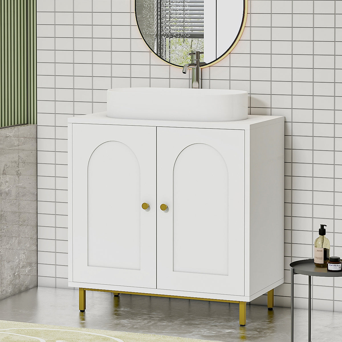 joyunite Under Sink Bathroom Cabinet, Storage Cabinet with Adjustable Shelf and 2 Doors Bathroom Sink Unit for Washbasins with Pedestal, with Feet, Bathroom Vanity Unit, White, BC19103X