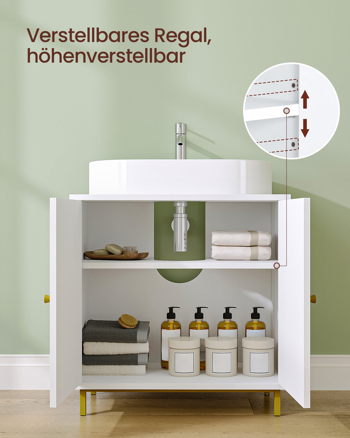 joyunite Under Sink Bathroom Cabinet, Storage Cabinet with Adjustable Shelf and 2 Doors Bathroom Sink Unit for Washbasins with Pedestal, with Feet, Bathroom Vanity Unit, White, BC19103X