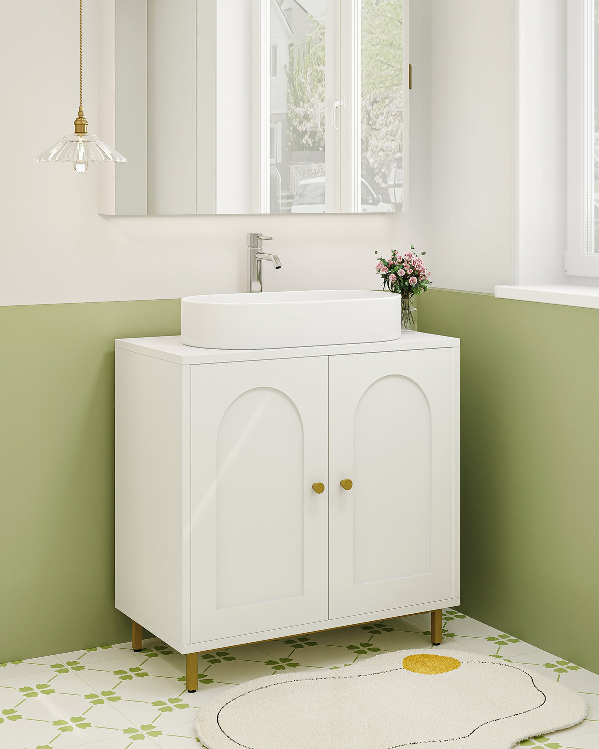 joyunite Under Sink Bathroom Cabinet, Storage Cabinet with Adjustable Shelf and 2 Doors Bathroom Sink Unit for Washbasins with Pedestal, with Feet, Bathroom Vanity Unit, White, BC19103X