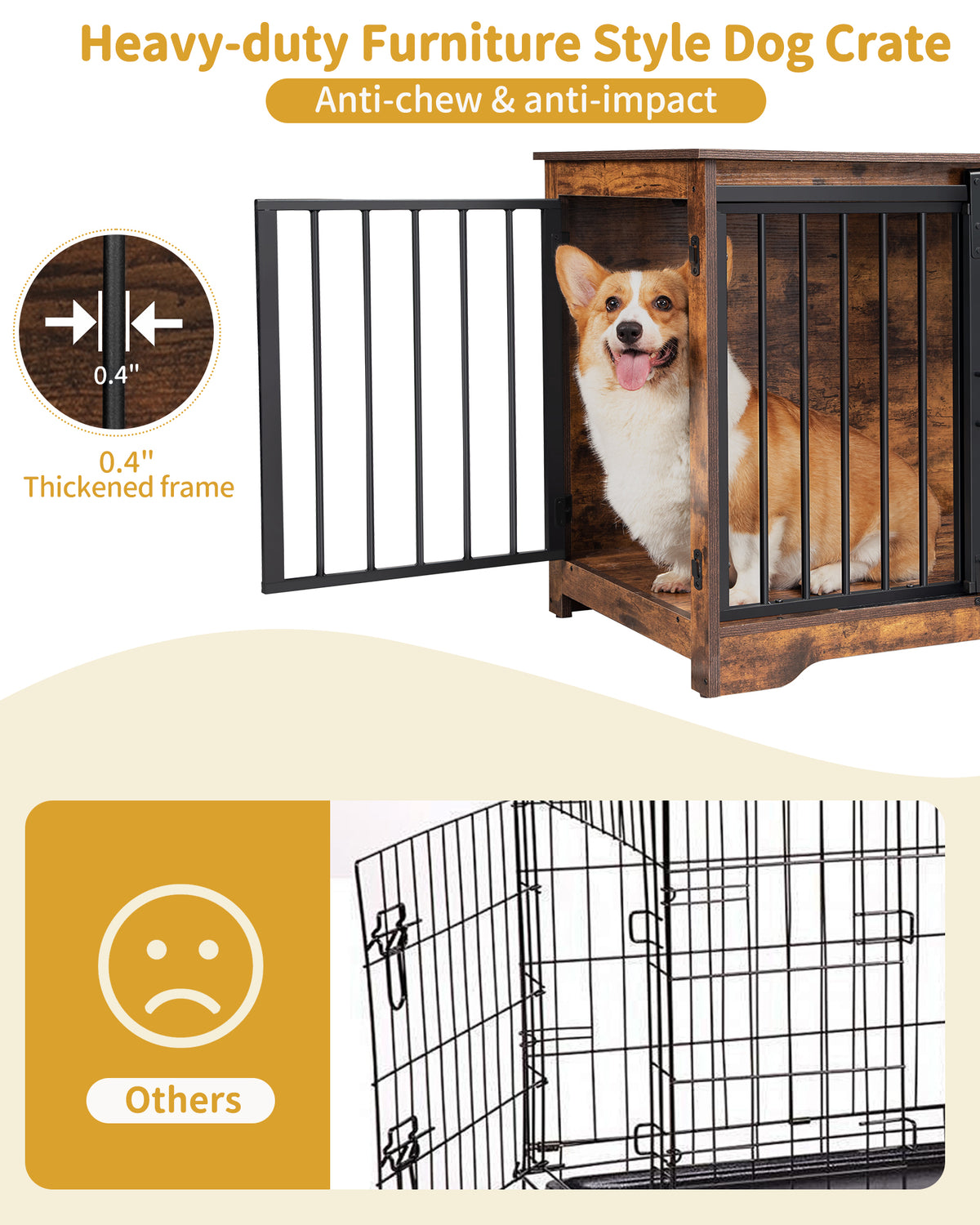 joyunite Dog Crate Furniture, 81cm Dog Box for Home Use, Sliding Doors, 2 Doors, Modern Wooden Indoor Dog Box for Small/Medium Dogs, Dog Crate for Home Use, 81 x 55 x 67.5cm, Vintage Brown DFC83601B