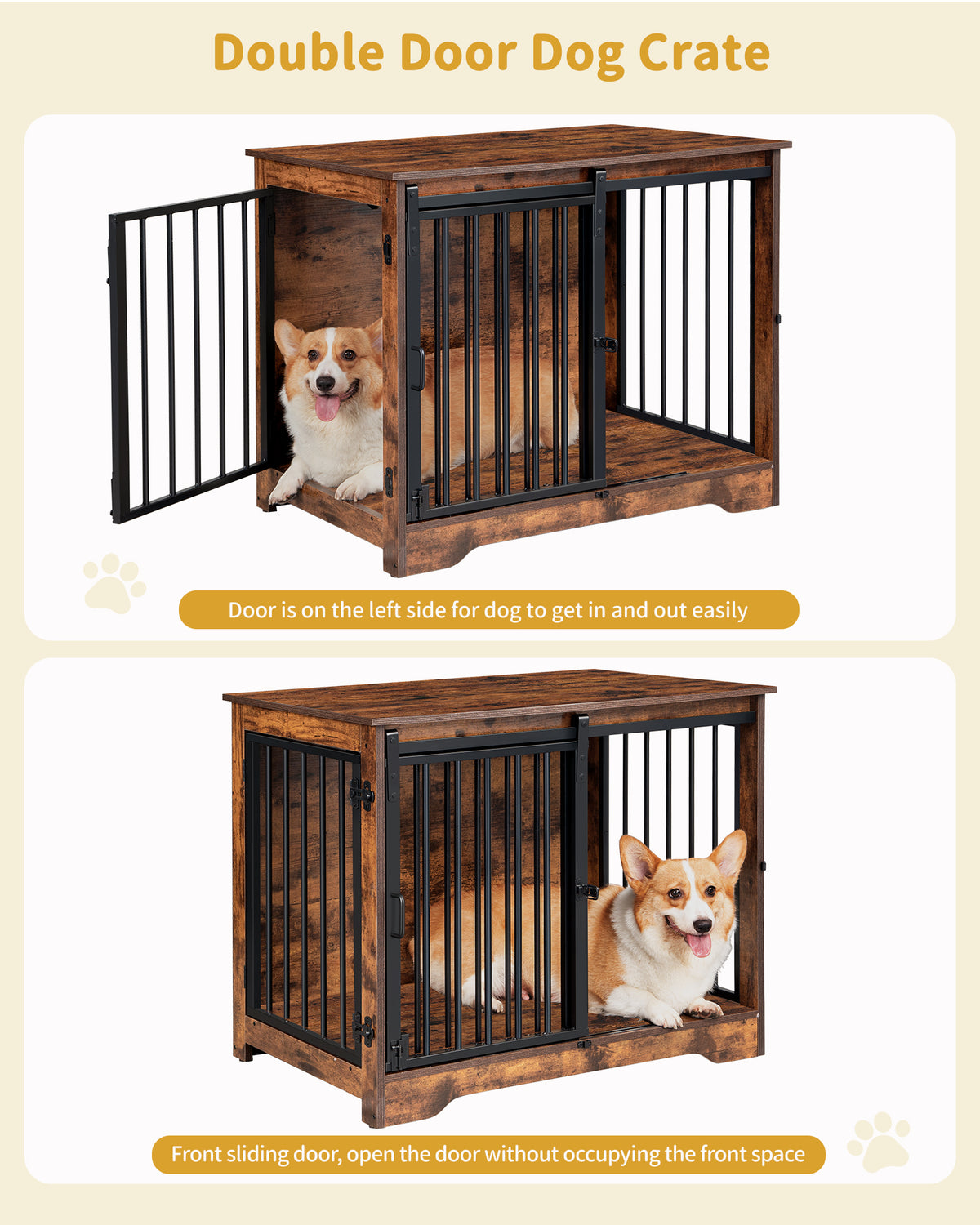 joyunite Dog Crate Furniture, 81cm Dog Box for Home Use, Sliding Doors, 2 Doors, Modern Wooden Indoor Dog Box for Small/Medium Dogs, Dog Crate for Home Use, 81 x 55 x 67.5cm, Vintage Brown DFC83601B