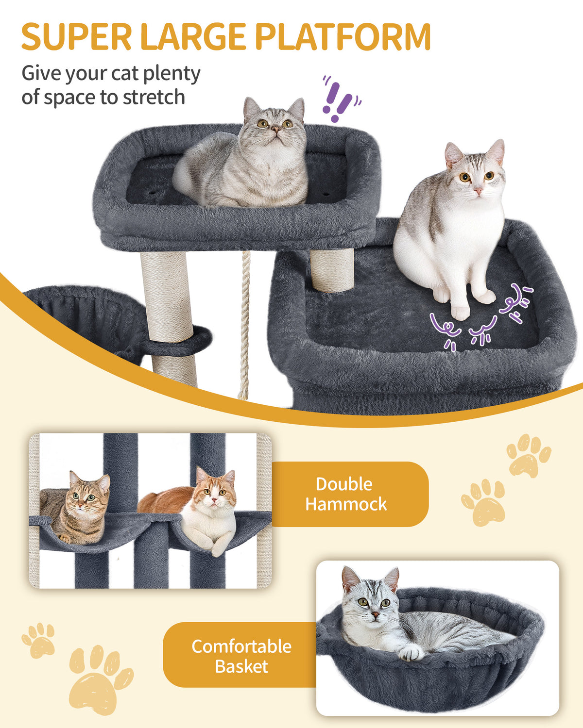 joyunite Cat Scratching Post 200 cm XXL with 10 Scratching Posts, 2 Caves, 2 Hammocks, Large Platform, Cat Brushes, Basket, Heavy Cat Tree for Maine Coon, Large Cats, Dark Grey MS20018SG