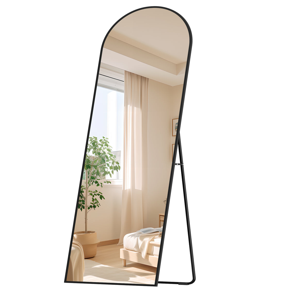 joyunite Full-Length Mirror, 160 x 50 cm, Standing Mirror with Stand, Full-Length Wall-Mounted Mirror, Tempered Glass, Aluminum Alloy Frame, for Bedroom, Living Room, Black DM41999B