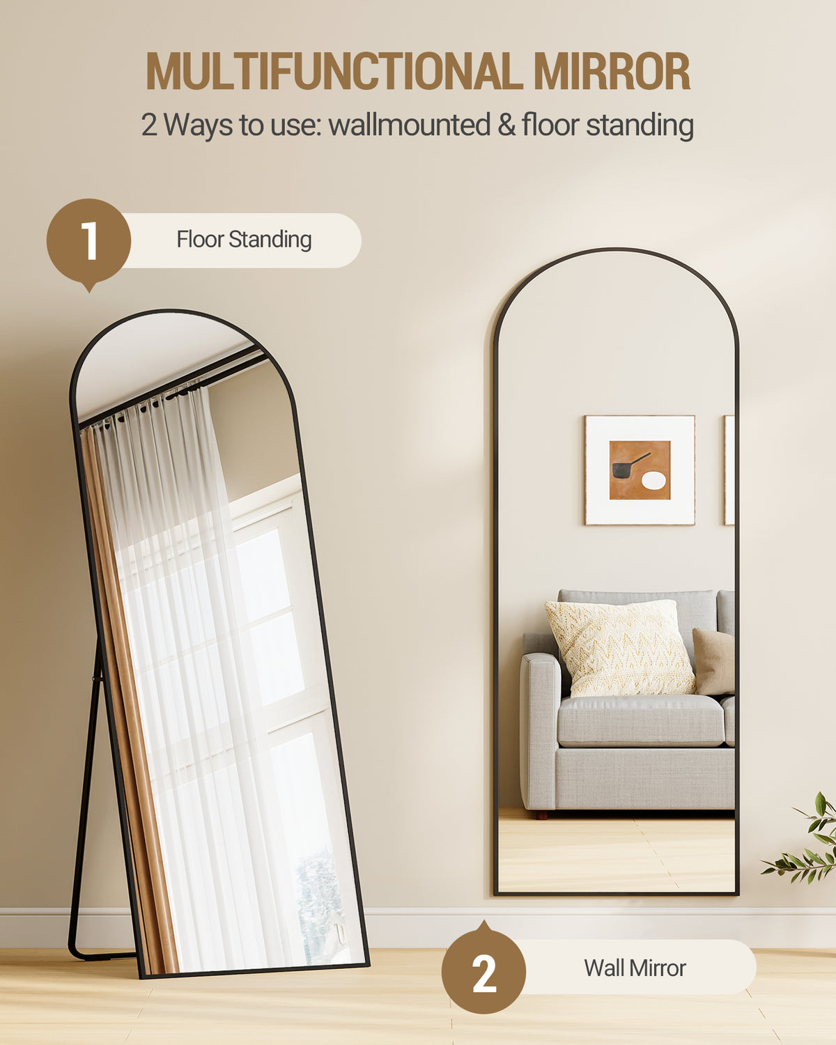 joyunite Full-Length Mirror, 160 x 50 cm, Standing Mirror with Stand, Full-Length Wall-Mounted Mirror, Tempered Glass, Aluminum Alloy Frame, for Bedroom, Living Room, Black DM41999B
