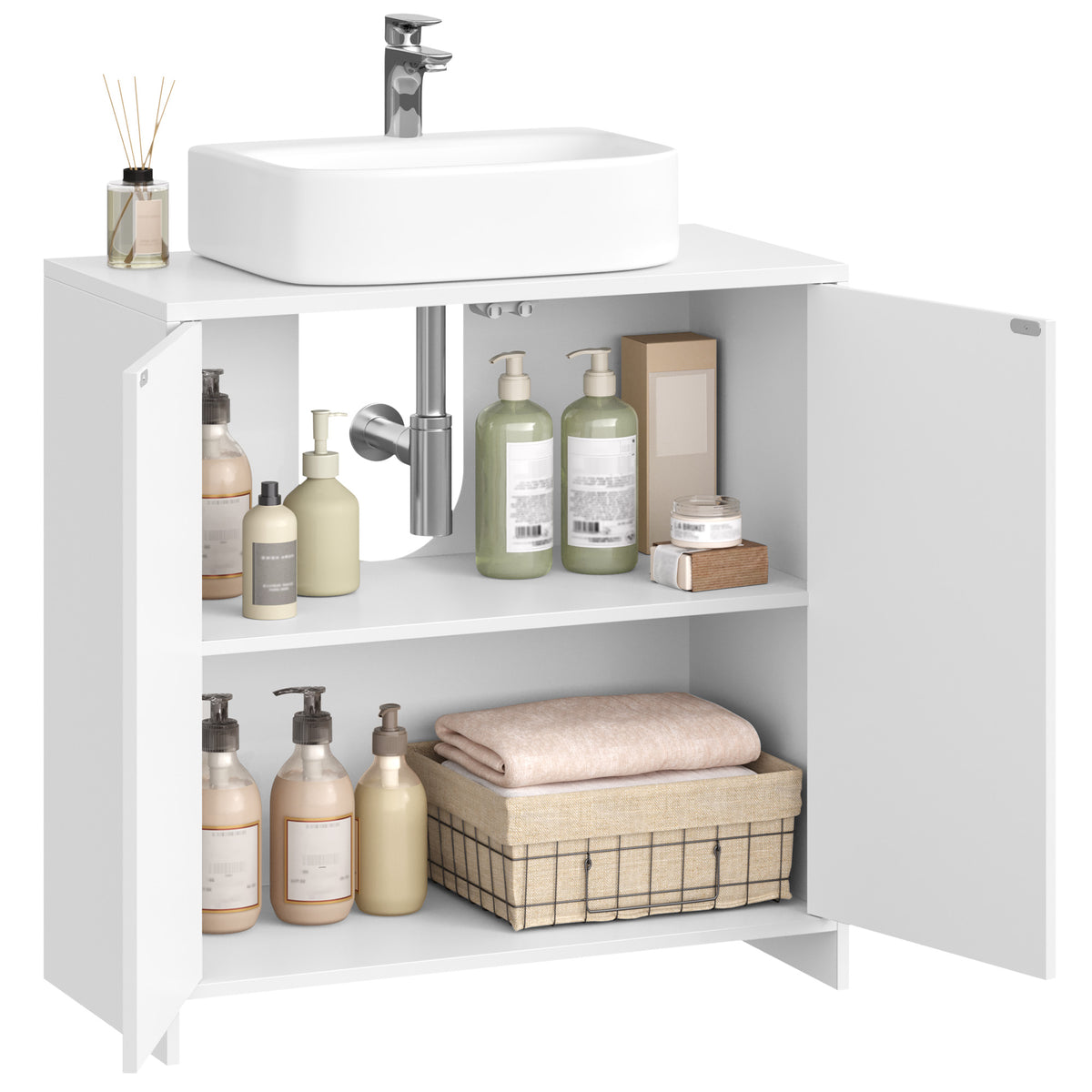 joyunite Vanity Unit, Bathroom Cabinet, Adjustable Shelves, Bathroom Cabinet with 2 Doors, Freestanding, Modern, 30 x 60 x 60 cm, White BC00603X