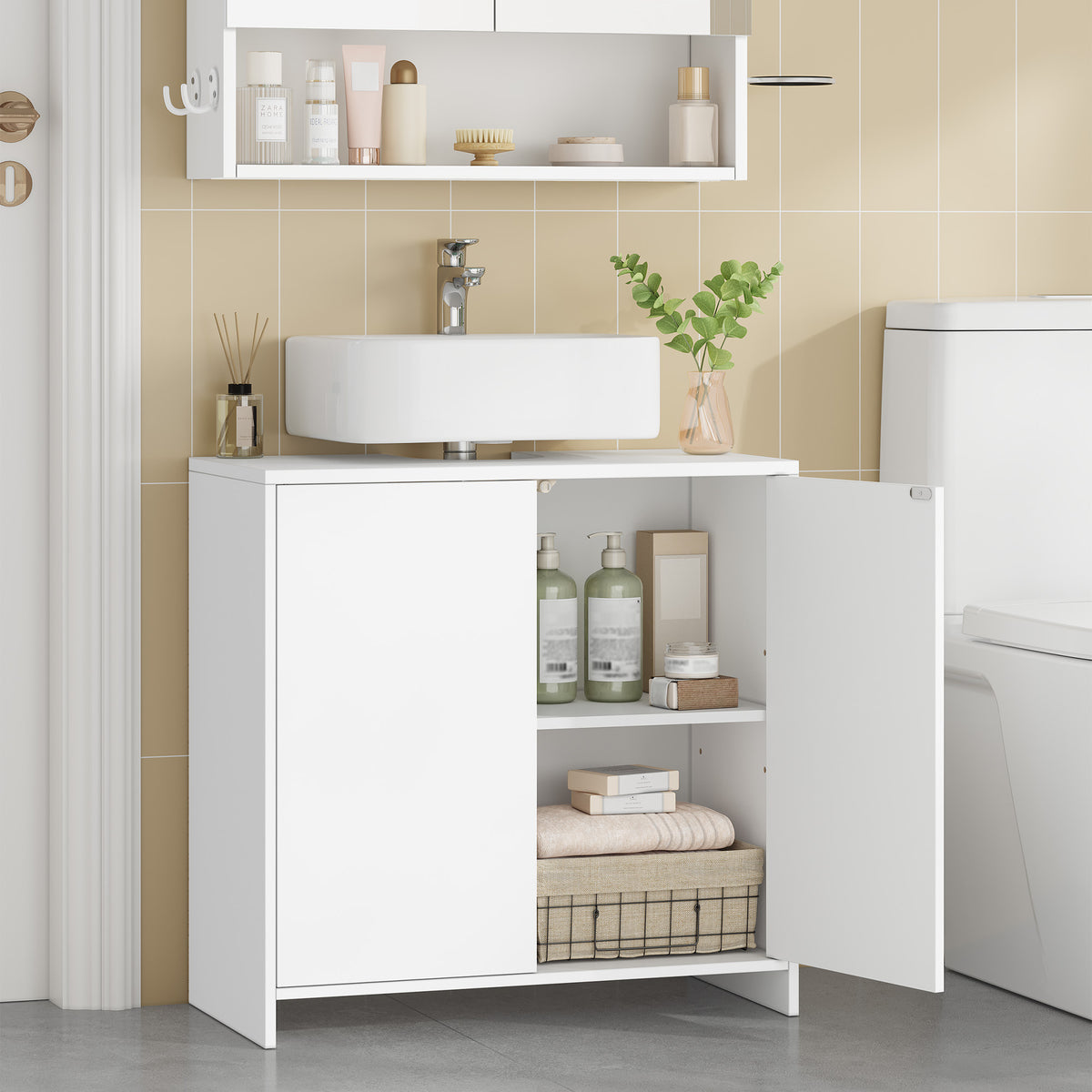 joyunite Vanity Unit, Bathroom Cabinet, Adjustable Shelves, Bathroom Cabinet with 2 Doors, Freestanding, Modern, 30 x 60 x 60 cm, White BC00603X