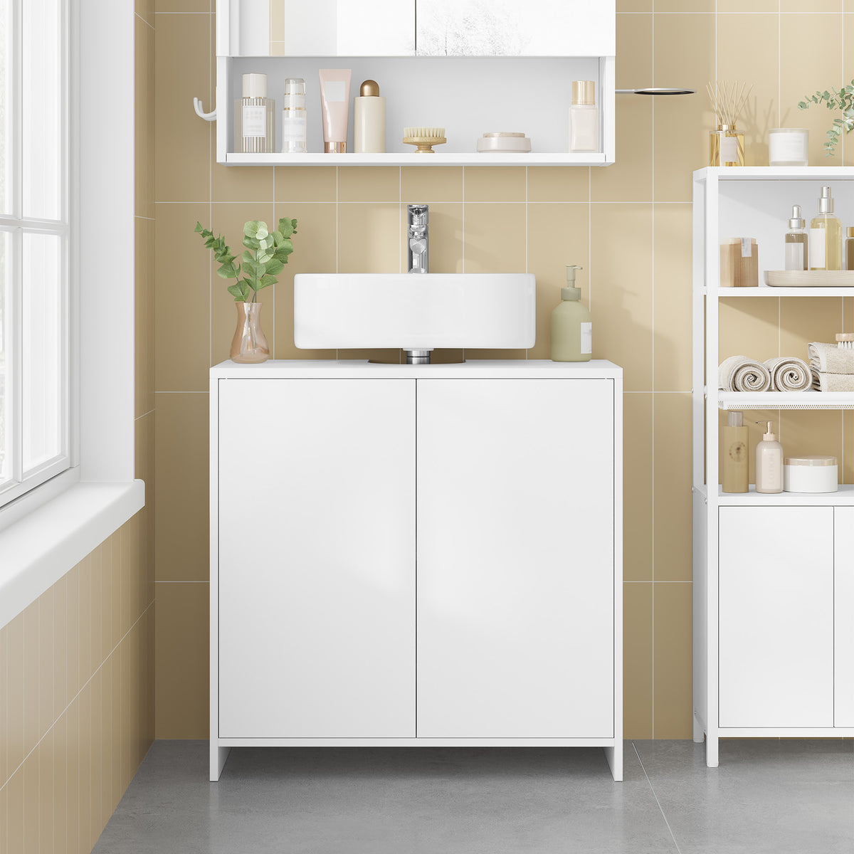 joyunite Vanity Unit, Bathroom Cabinet, Adjustable Shelves, Bathroom Cabinet with 2 Doors, Freestanding, Modern, 30 x 60 x 60 cm, White BC00603X