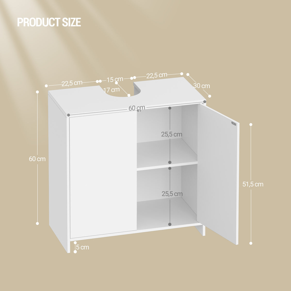 joyunite Vanity Unit, Bathroom Cabinet, Adjustable Shelves, Bathroom Cabinet with 2 Doors, Freestanding, Modern, 30 x 60 x 60 cm, White BC00603X