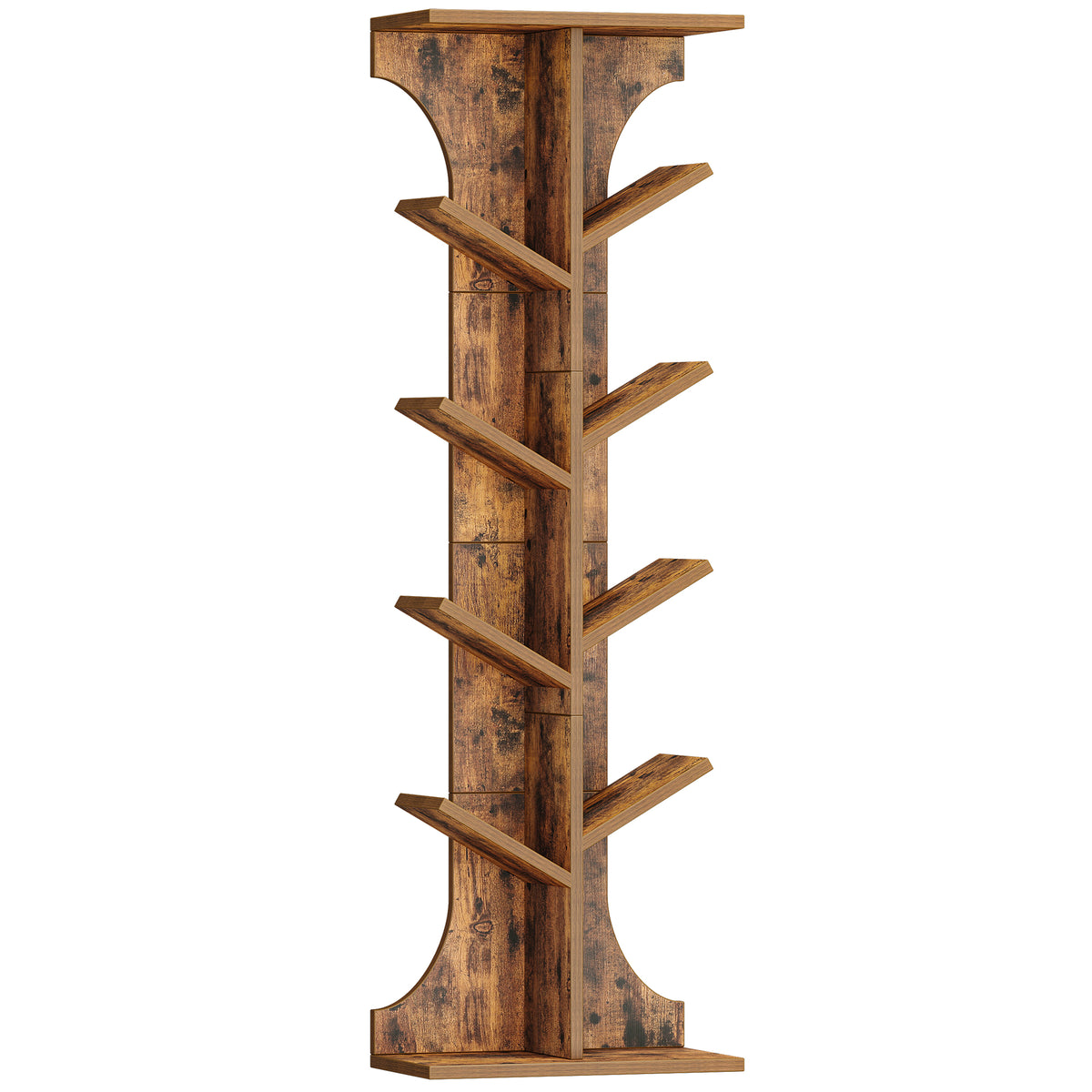 joyunite Tree Bookshelf Bookcase, 11 Tier Floor Standing Book Shelf, Narrow Bookcase, Display Shelf for Living Room, Home, Office, Bedroom, Rustic Brown, BC01601X