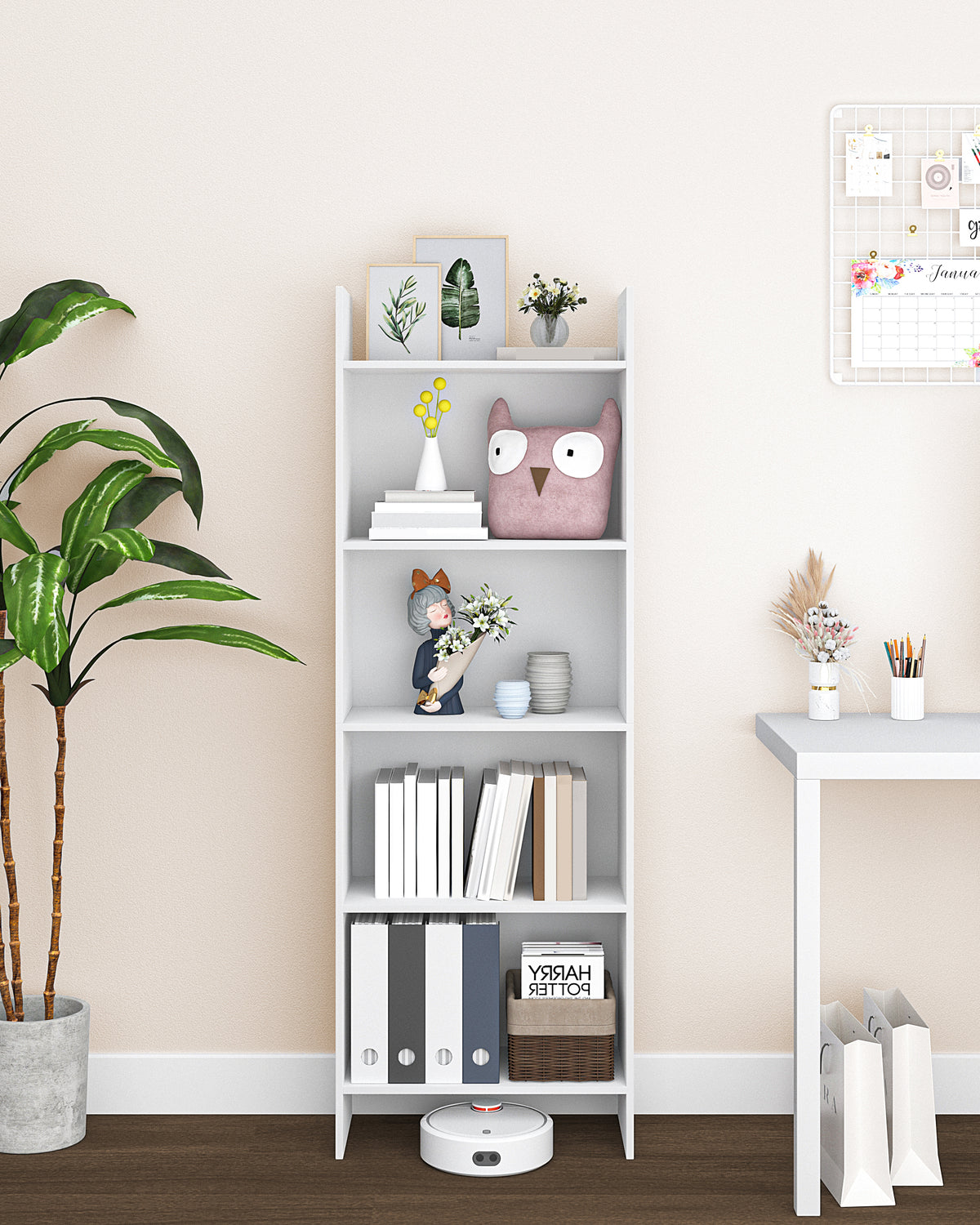 joyunite Bookcase, 5 tier Bookshelf, White Bookcases Free Standing with Shelf Unit, Home Decor Furniture for Living Room, Home Office, Bedroom, Study, 24 x 50 x 140 cm, White, BC06503X