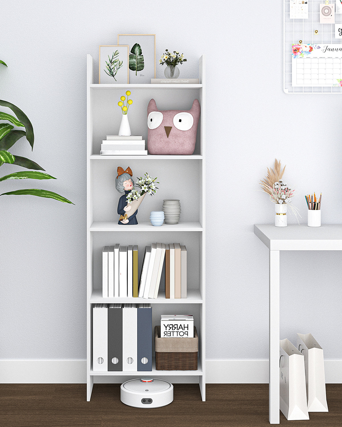 joyunite Bookcase, 5 tier Bookshelf, White Bookcases Free Standing with Shelf Unit, Home Decor Furniture for Living Room, Home Office, Bedroom, Study, 24 x 50 x 140 cm, White, BC06503X