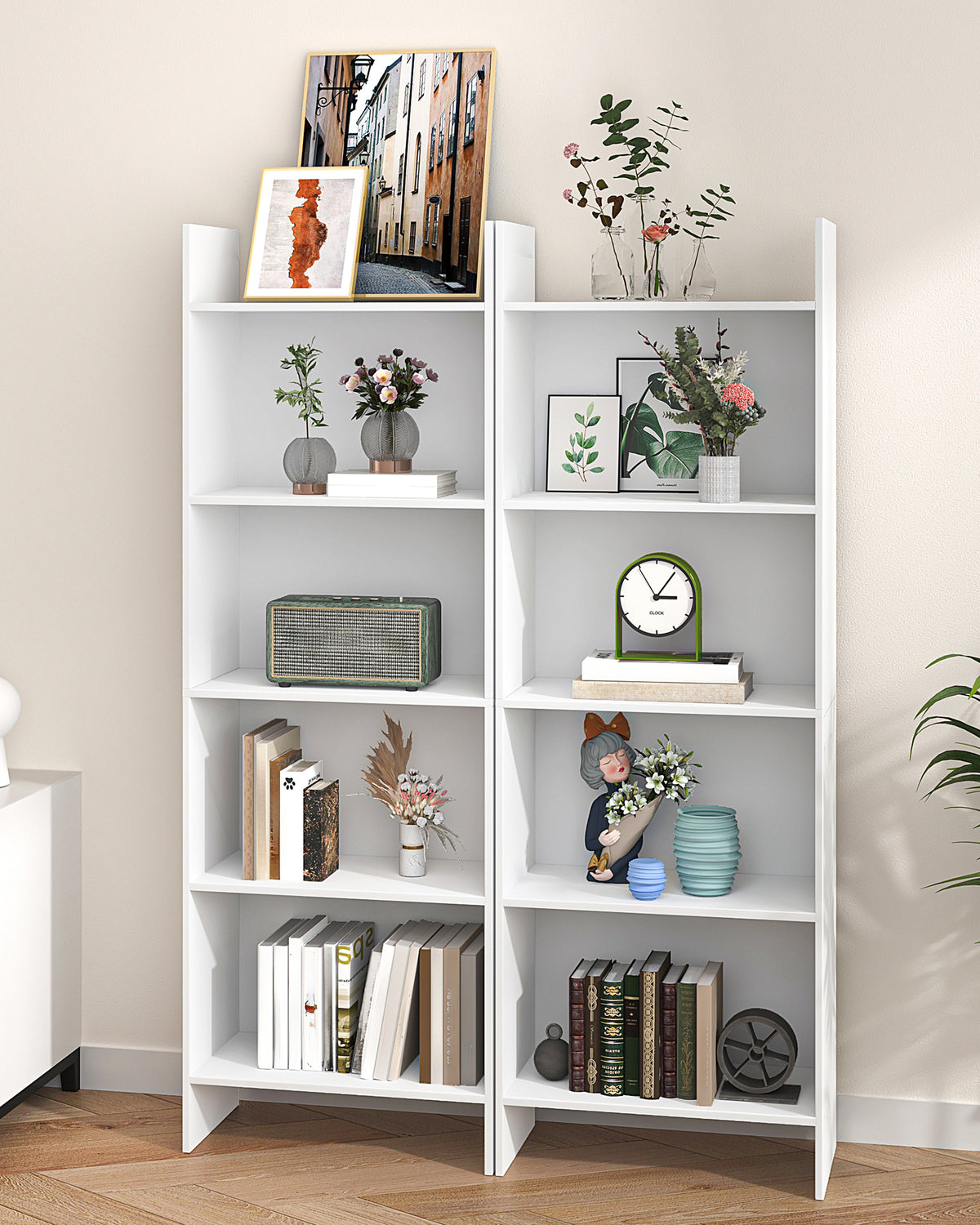 joyunite Bookcase, 5 tier Bookshelf, White Bookcases Free Standing with Shelf Unit, Home Decor Furniture for Living Room, Home Office, Bedroom, Study, 24 x 50 x 140 cm, White, BC06503X