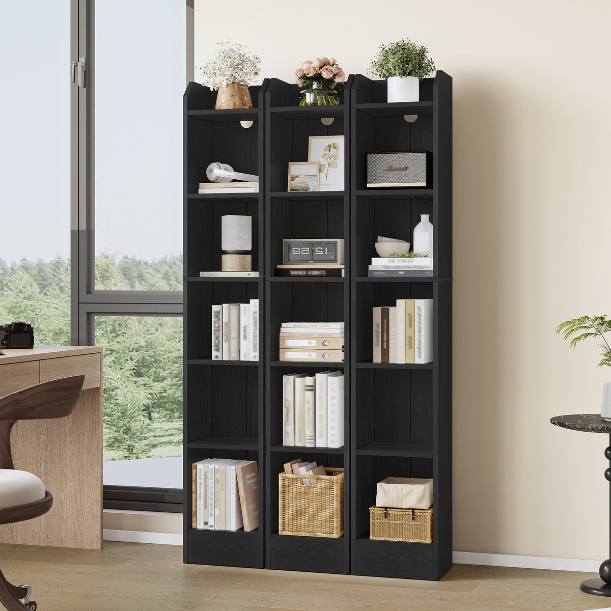 joyunite Bookcase, 6-Tier Narrow Tall Bookshelf, Wooden Bookshelf with Adjustable Shelf, Open Storage Shelf for Bedroom, Living Room, Home Office, 24 x 30 x 169.5 cm, Black, BC06904X