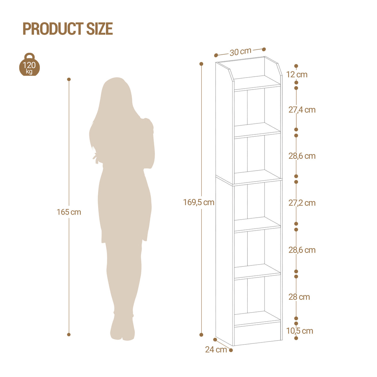joyunite Bookcase, 6-Tier Narrow Tall Bookshelf, Wooden Bookshelf with Adjustable Shelf, Open Storage Shelf for Bedroom, Living Room, Home Office, 24 x 30 x 169.5 cm, White, BC06913X