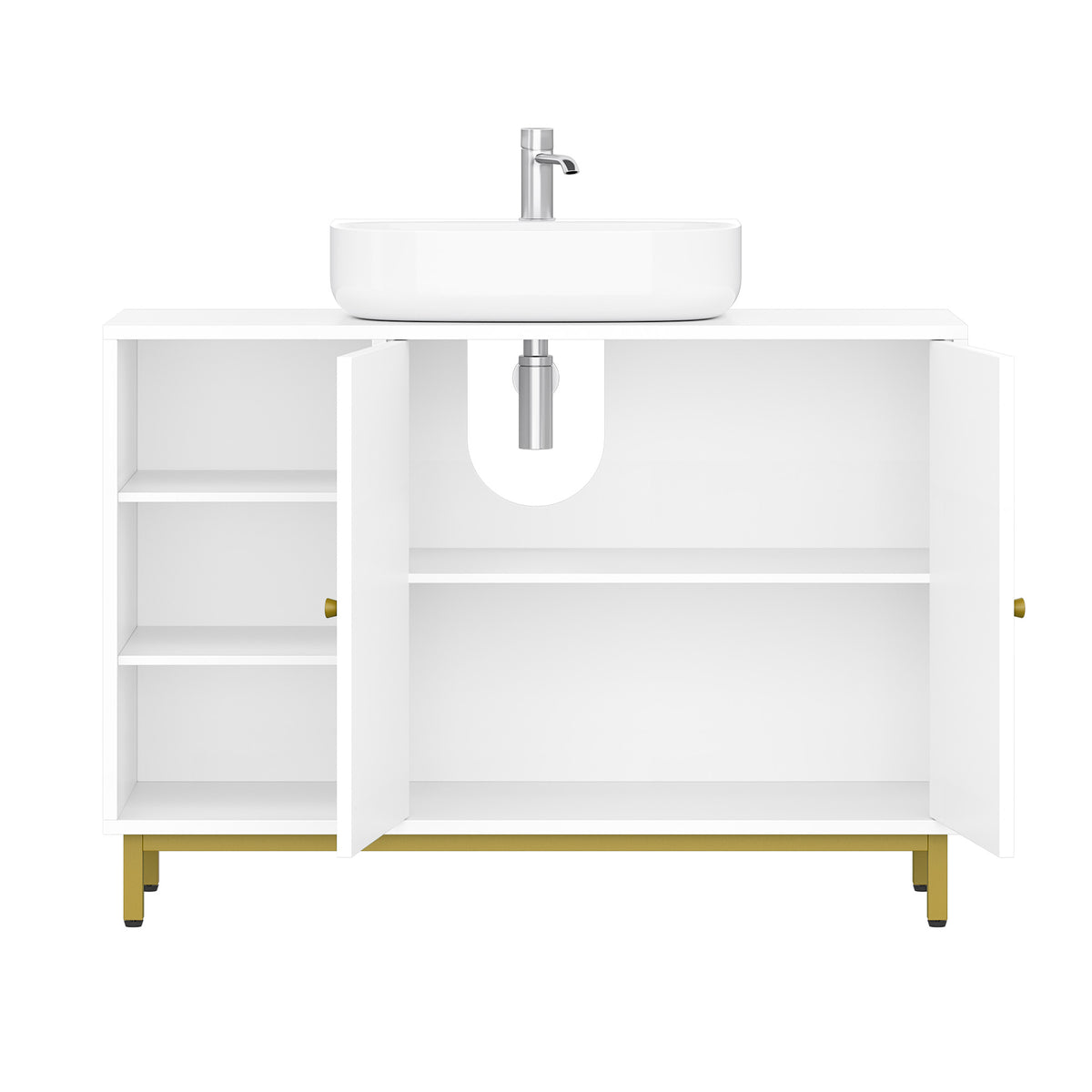 joyunite Vanity Unit, 30 x 90 x 63 cm, Base Cabinet, Vanity Unit, Bathroom Cabinet with 2 Doors, Adjustable Shelf, Ample Storage Space, Modern Style, White-Gold BC09803G