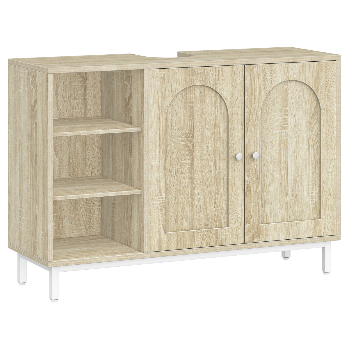 joyunite vanity unit, base cabinet, washbasin cabinet, bathroom cabinet with 2 doors, adjustable shelf, ample storage space, modern style, 30 x 90 x 63 cm, light oak BC09816W