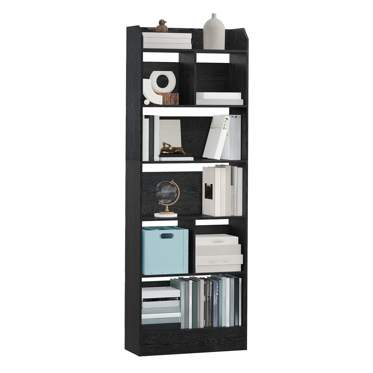 joyunite Bookshelf, Bookcase, with 6 Shelves, Storage Shelf, Freestanding Shelf, for Living Room, Office, Bedroom, 24 x 60 x 170 cm, Black BC11104X