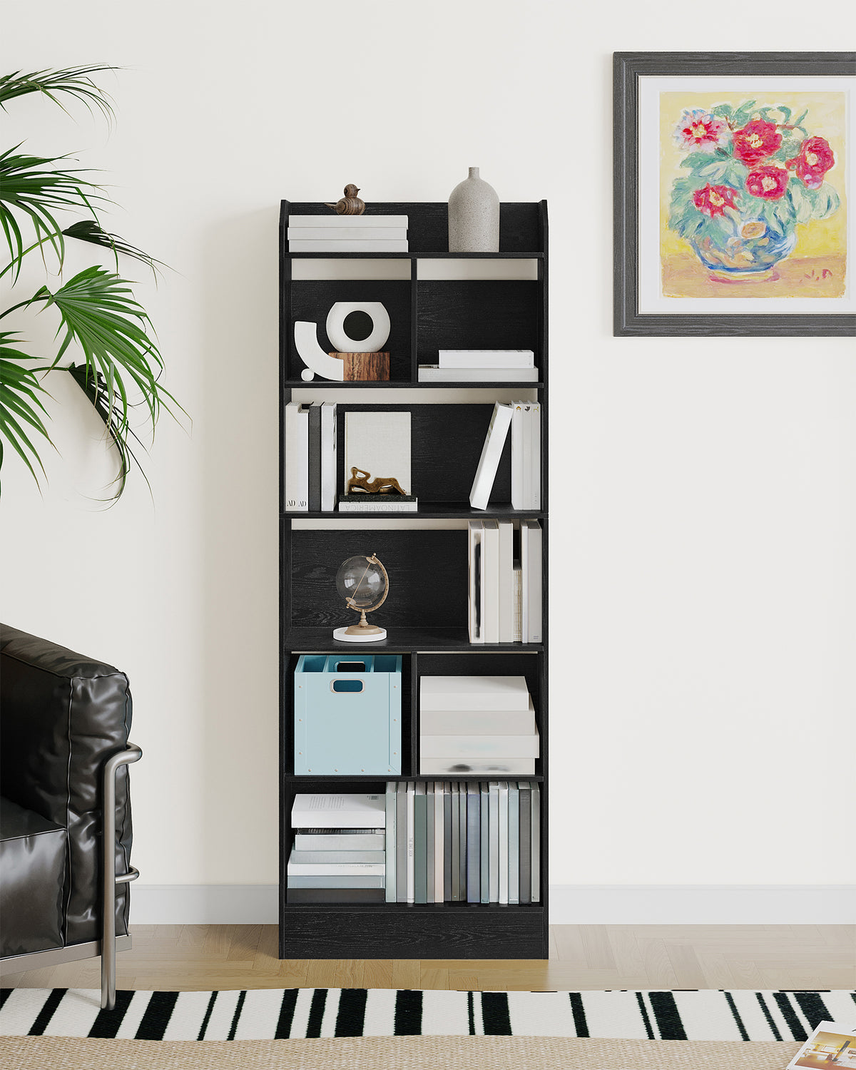 joyunite Bookshelf, Bookcase, with 6 Shelves, Storage Shelf, Freestanding Shelf, for Living Room, Office, Bedroom, 24 x 60 x 170 cm, Black BC11104X