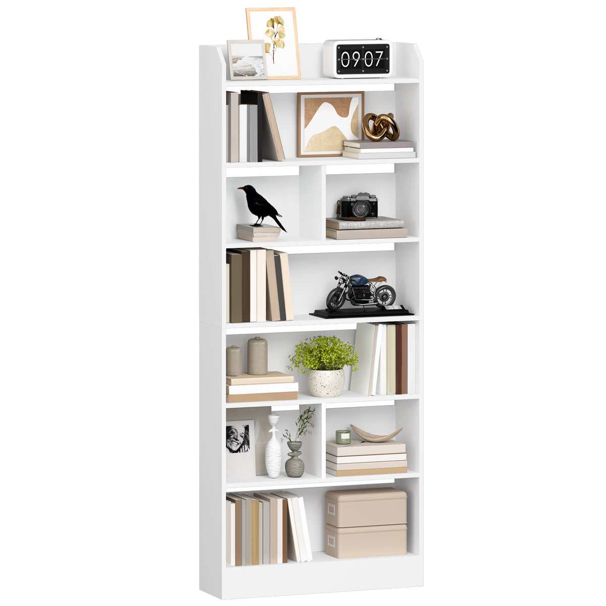 joyunite Bookshelf, Bookcase, with 7 Shelves, Storage Shelf, Freestanding Shelf, for Living Room, Office, Bedroom, 24 x 60 x 199.2 cm, White BC11703X