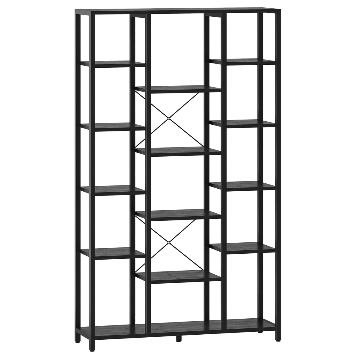 joyunite Bookshelf, Standing Shelf with 6 Levels and 15 Shelves, Adjustable Open Shelves, for Living Room, Office, Bedroom, 30 x 100 x 170 cm, Black with Wood Grain, BC15004B