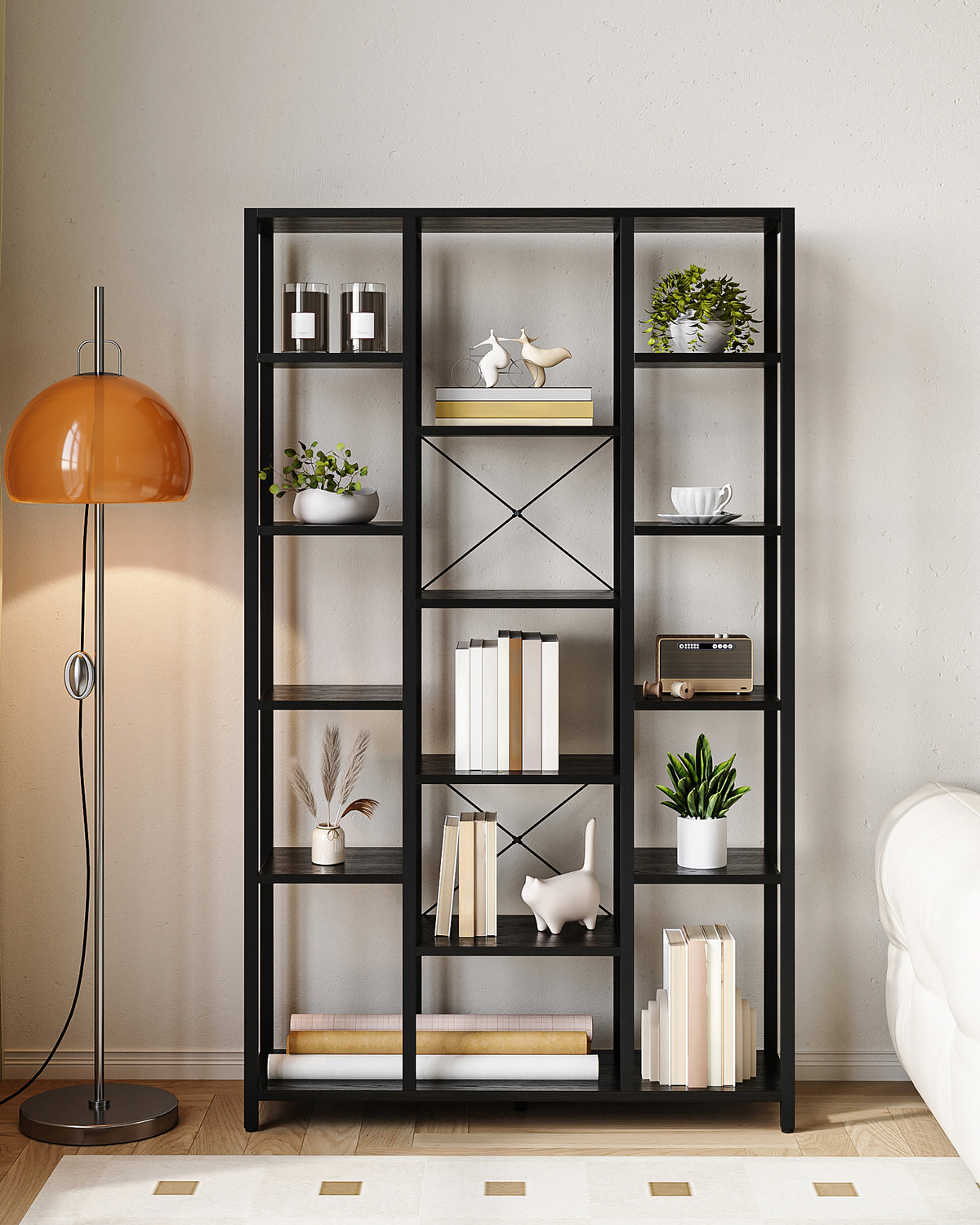joyunite Bookshelf, Standing Shelf with 6 Levels and 15 Shelves, Adjustable Open Shelves, for Living Room, Office, Bedroom, 30 x 100 x 170 cm, Black with Wood Grain, BC15004B