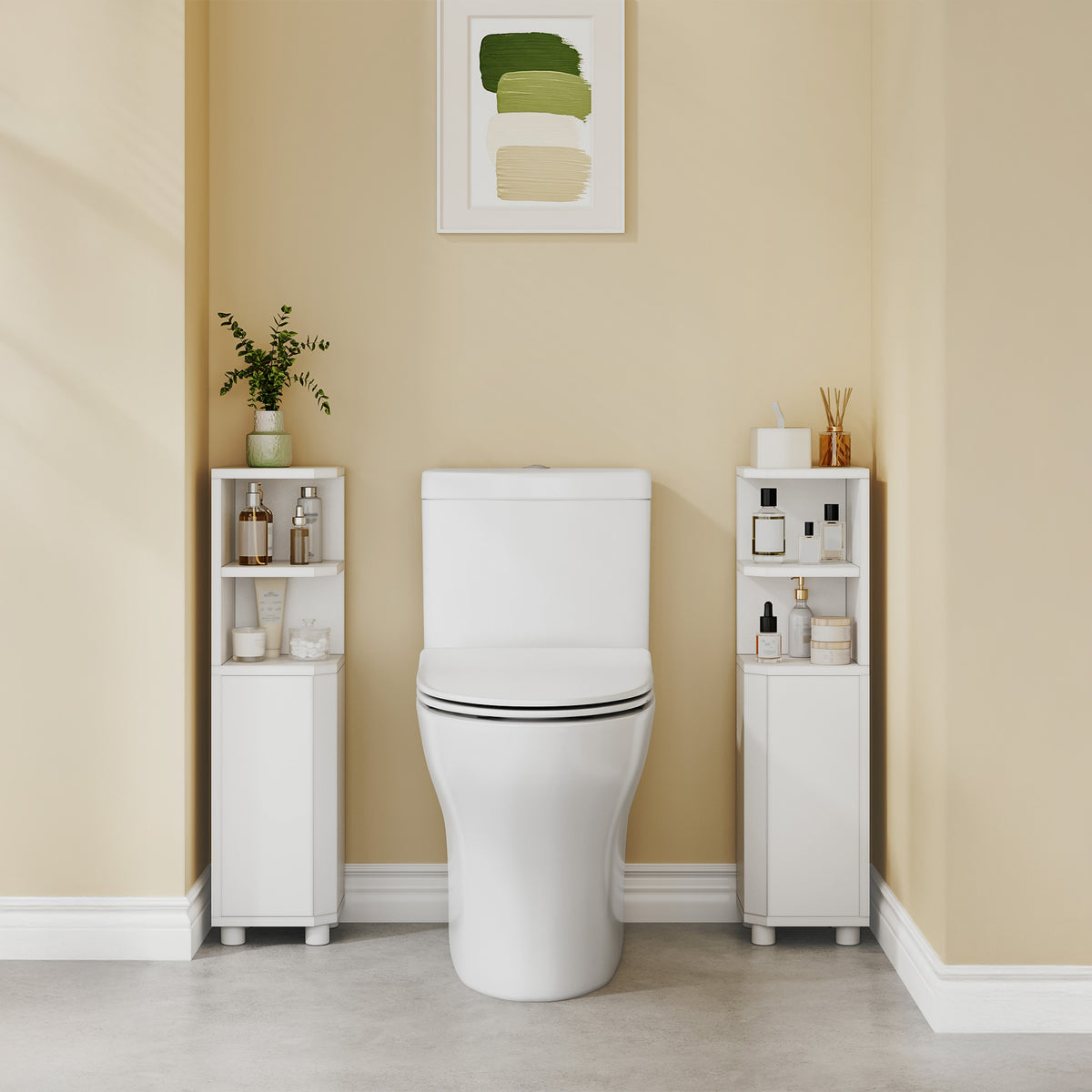 joyunite Bathroom Cabinet, Corner Bathroom Cabinet, Toilet Cabinet with Adjustable Shelves, 2 Side Doors, Freestanding Tall Cabinet, 20 x 20 x 79 cm, White BC20003X
