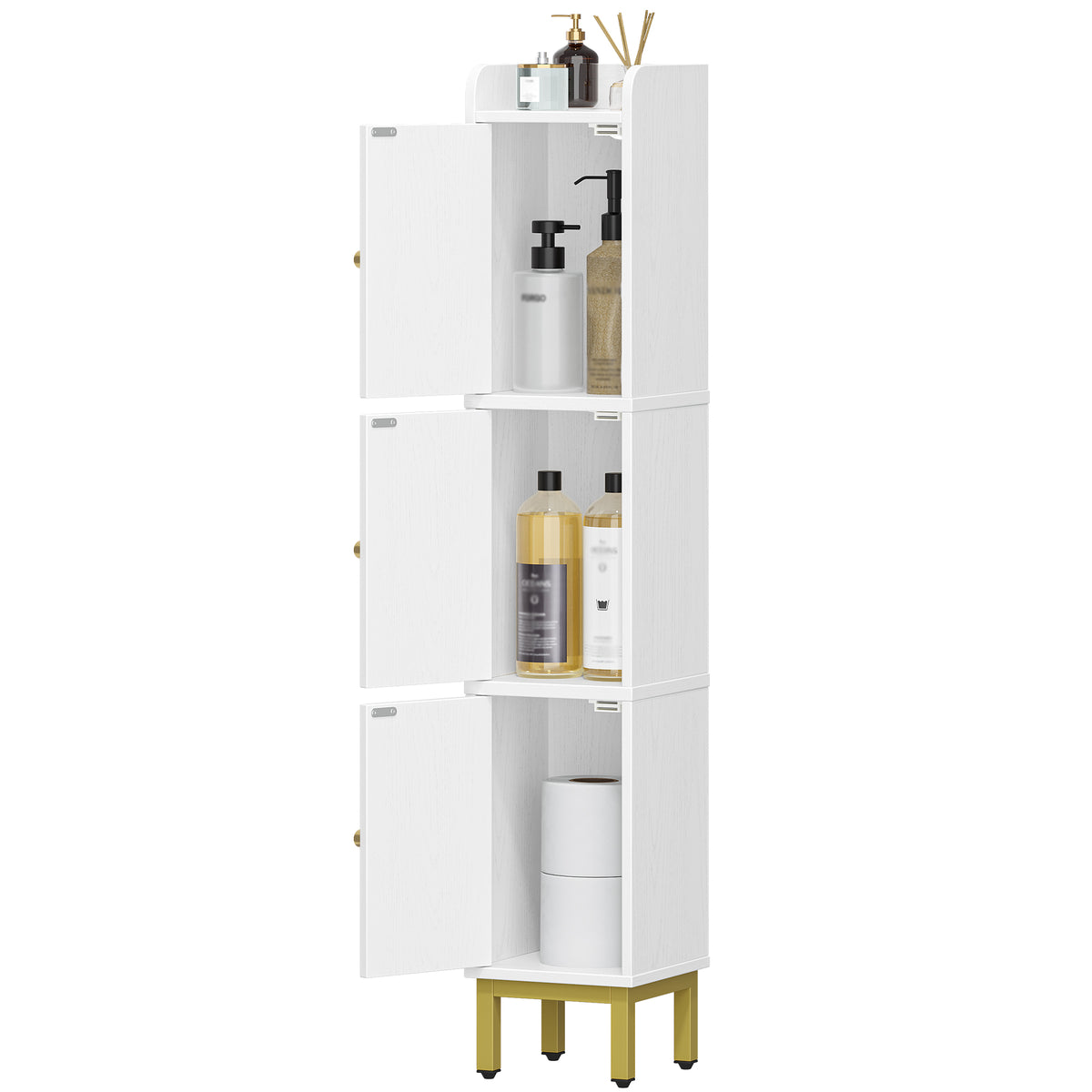 joyunite Bathroom Cabinet, Tall Cabinet with 3 Doors, 20 x 20 x 108.5 cm, Corner Cabinet, Toilet Cabinet, Adjustable Feet, for Bathroom, Laundry Room, Kitchen, Living Room, White BC22313G