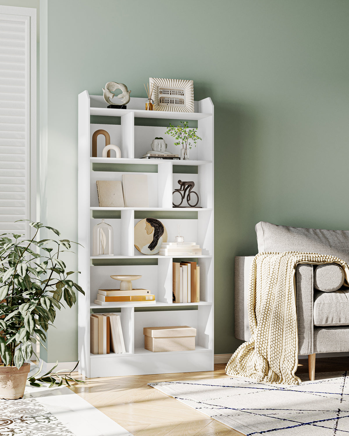 joyunite Bookshelf, Bookcase, with 6 Shelves, Storage Shelf, Freestanding Shelf, for Living Room, Office, Bedroom, 24 x 80 x 170 cm, White BC22803X