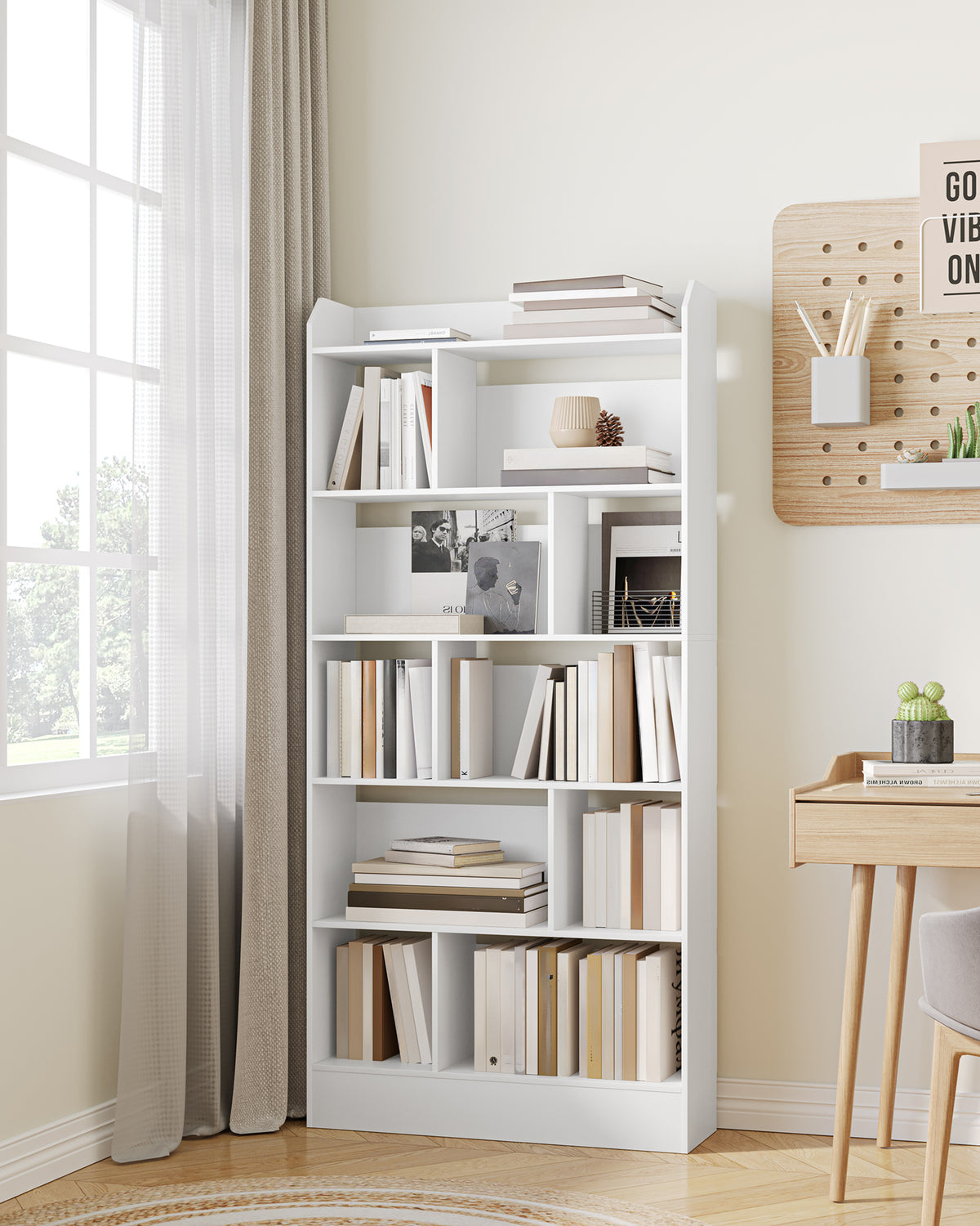 joyunite Bookshelf, Bookcase, with 6 Shelves, Storage Shelf, Freestanding Shelf, for Living Room, Office, Bedroom, 24 x 80 x 170 cm, White BC22803X