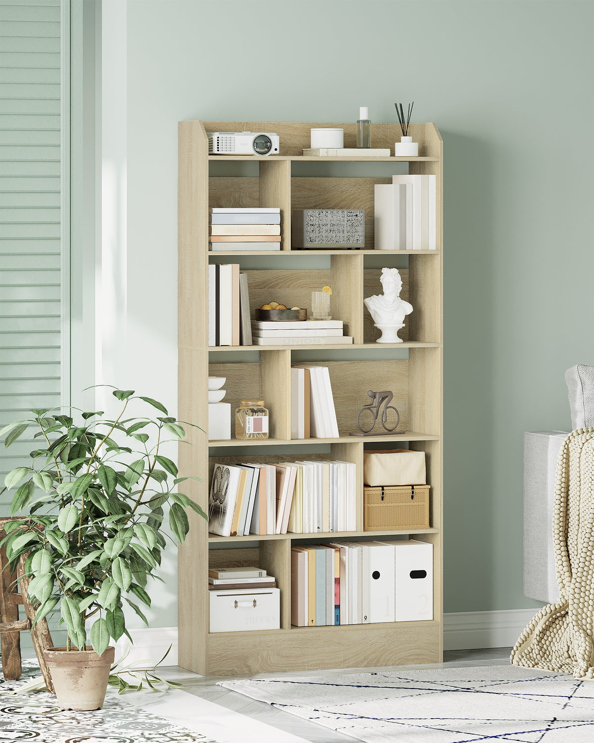 joyunite Bookshelf, Bookcase, with 6 Shelves, Storage Shelf, Freestanding Shelf, for Living Room, Office, Bedroom, 24 x 80 x 170 cm, Oak Beige BC22816X