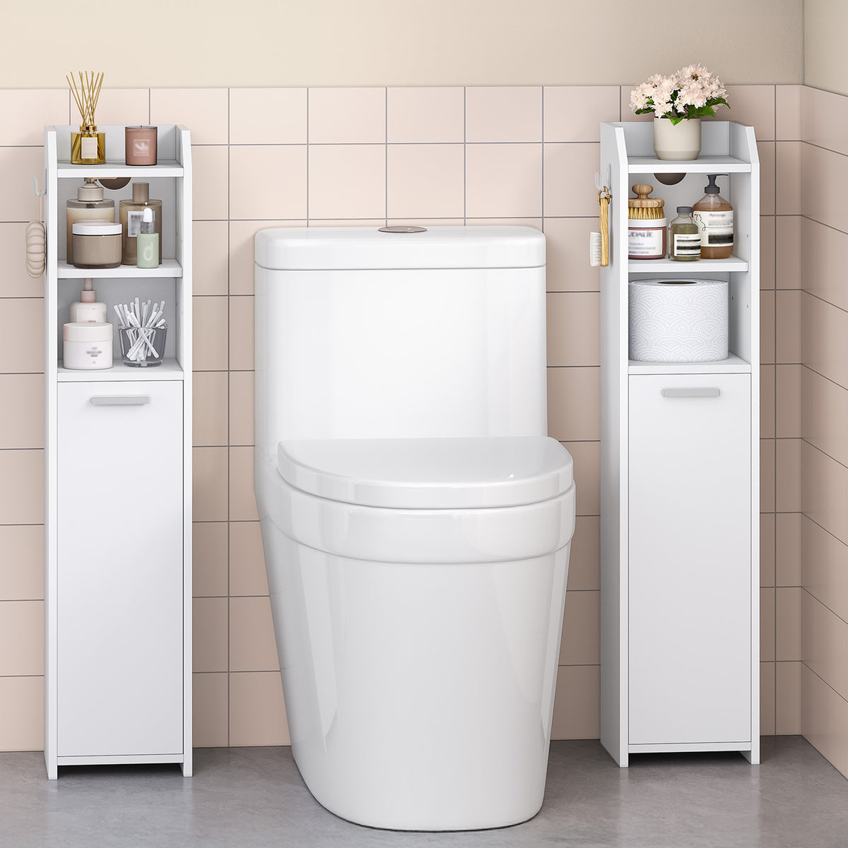 joyunite Bathroom Cabinet, Narrow Bathroom Cabinet, Toilet Cabinet, Narrow Bathroom Shelf, Adjustable Shelves, Easy Assembly, 20 x 20 x 90 cm White BC22903X