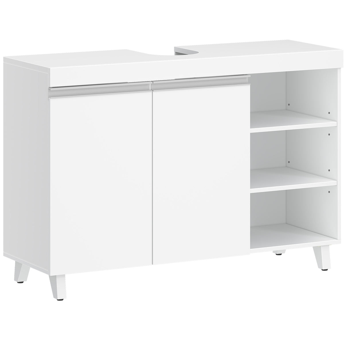 joyunite vanity unit, 30 x 90 x 64 cm, bathroom cabinet with 2 doors and 3 open compartments, base cabinet with adjustable shelves, freestanding vanity unit, white BC28903X
