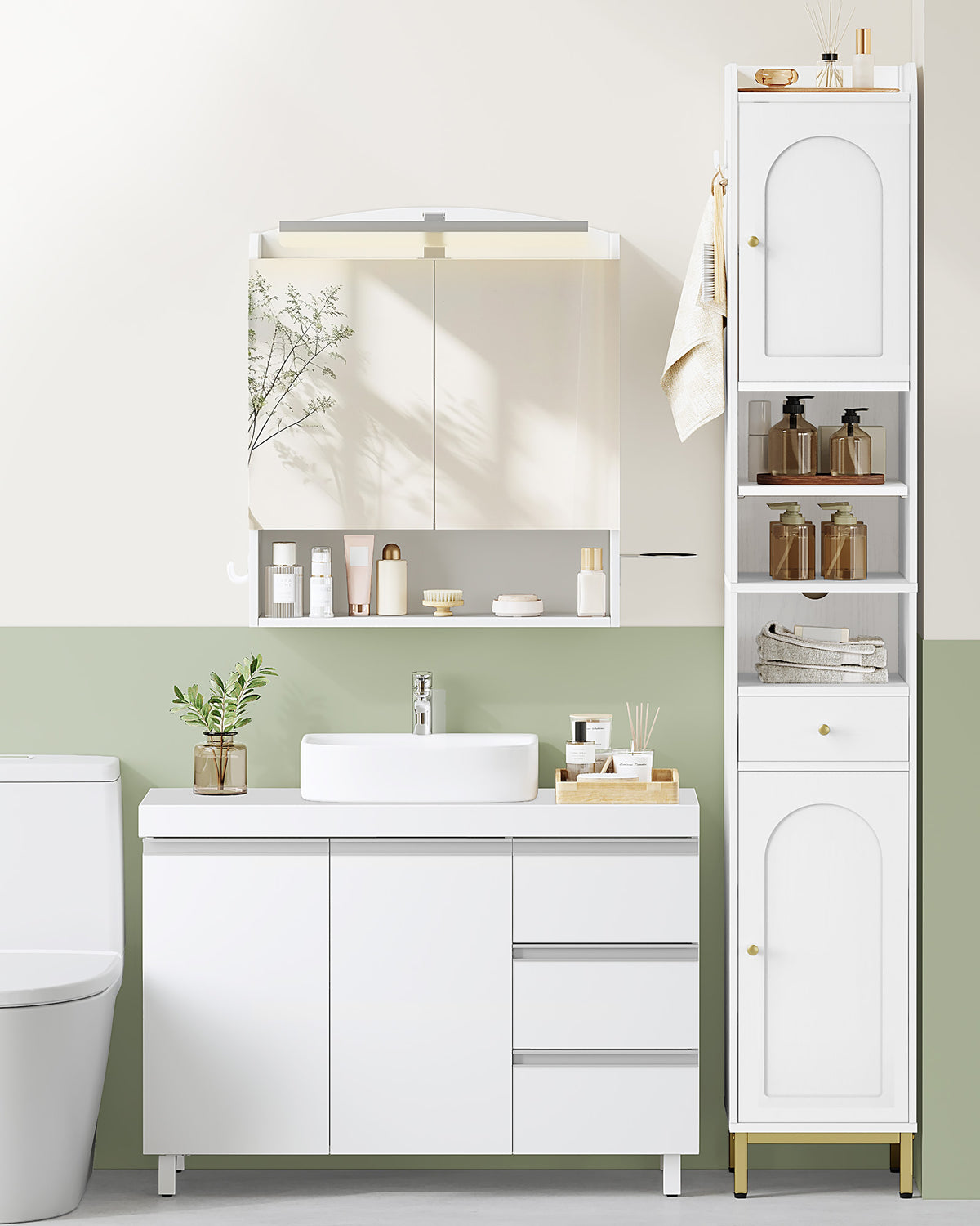 joyunite vanity unit, bathroom cabinet with 3 drawers, bathroom base cabinet, 2 doors, 2 compartments behind door, freestanding vanity unit, 30 x 90 x 64 cm, white BC29903X