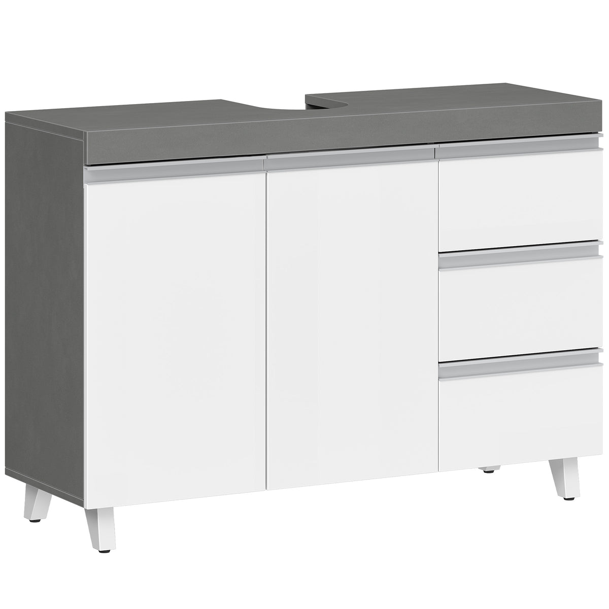 joyunite vanity unit, bathroom cabinet, with 3 drawers, 2 doors, 2 compartments behind doors, freestanding vanity unit, 30 x 90 x 64 cm, cloud white-cement grey, BC29929X