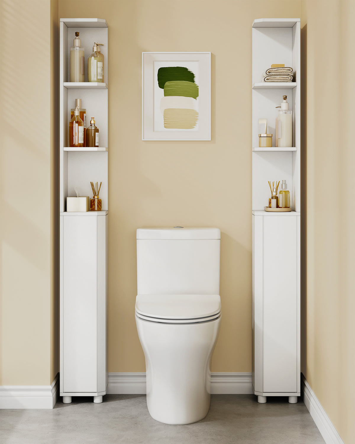 joyunite Tall Bathroom Cabinet, Corner Bathroom Cupboard with 3 Open Shelves and 2 Door, Freestanding White Wooden Corner Shelf Unit for Small Spaces, 20 x 20 x 170 cm, White, BC30003X