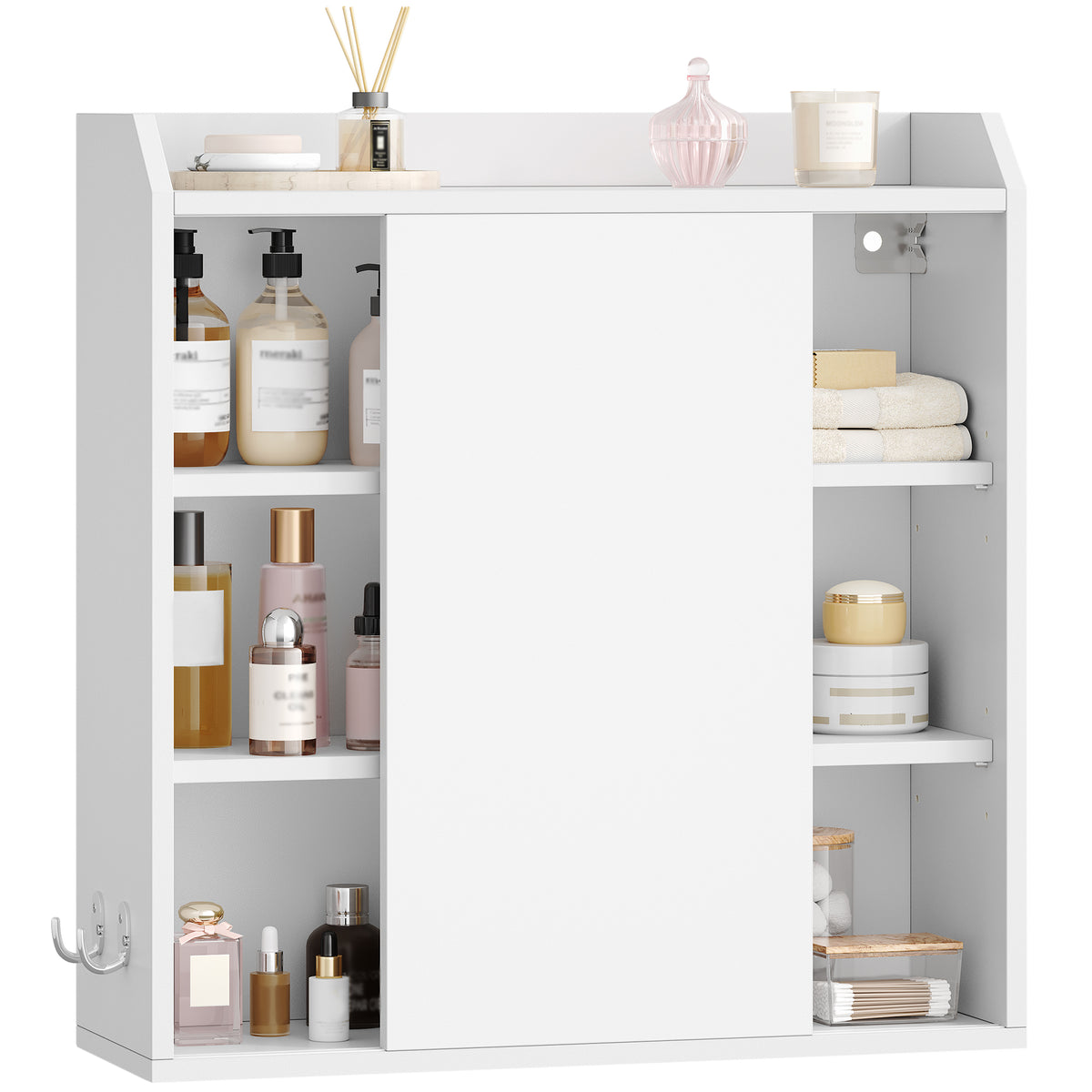 joyunite Wall Cabinet with Adjustable Shelves with Sliding Doors and Open Shelves, Wall Mounted Bathroom Cabinet, 20 x 60 x 60 cm, White BC30203X