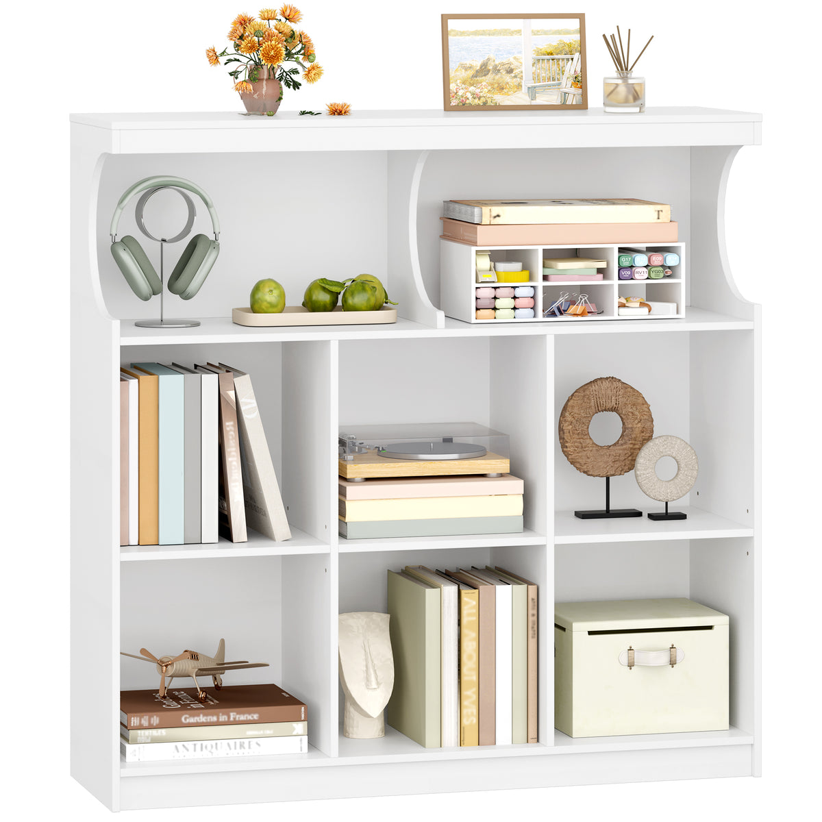 joyunite Bookshelf, 8-Shelf Bookcase, Storage Shelf, Office Shelving, Freestanding Storage Shelf for Bedroom, Living Room, Study and Office 30 x 100 x 100 cm White BC33203X