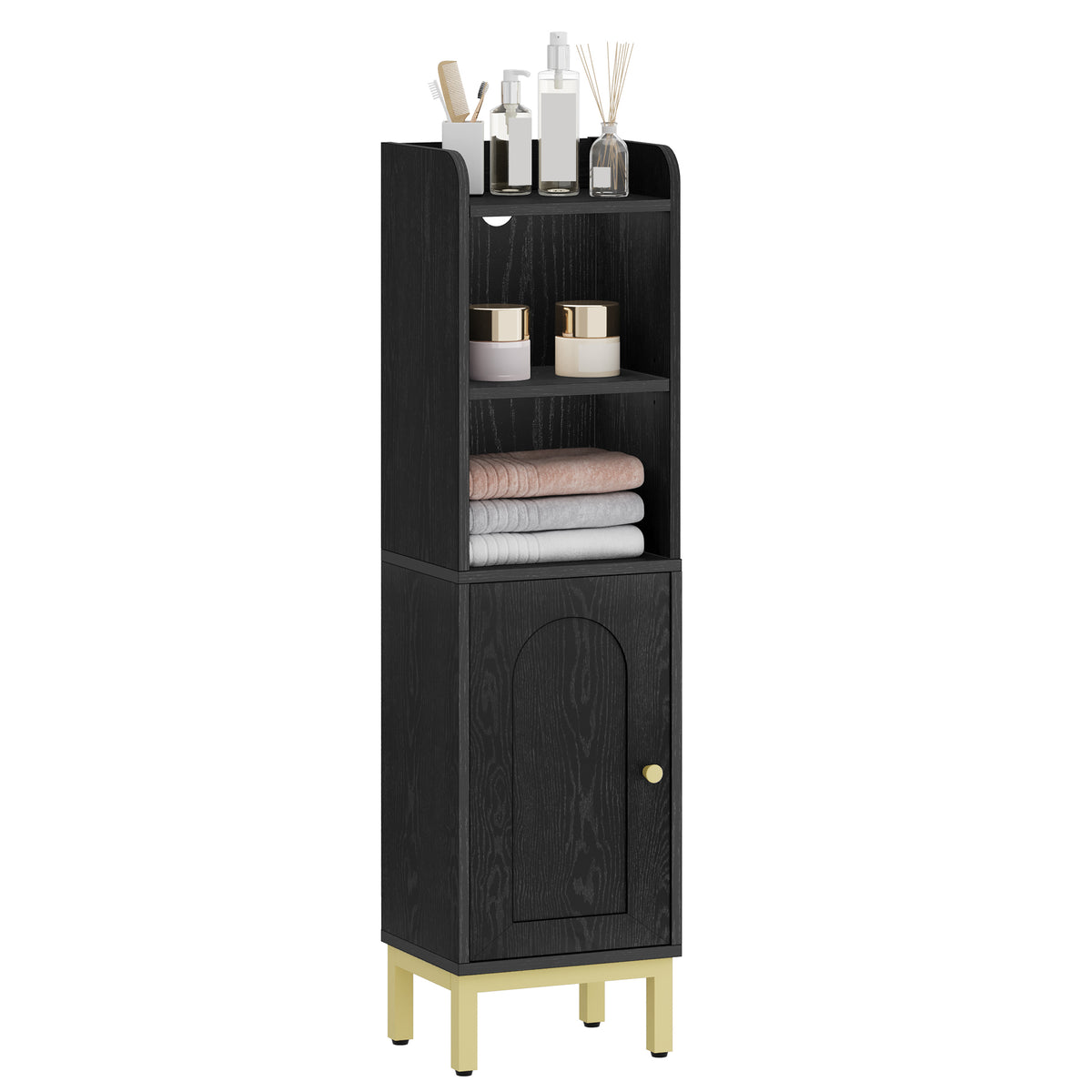 joyunite Bathroom Cabinet, Small Corner Floor Cabinet with Door and Shelves, Narrow Toilet Paper Cabinets, Bathroom Organizer with Adjustable Shelf, for Small Spaces, Black, BC38204G