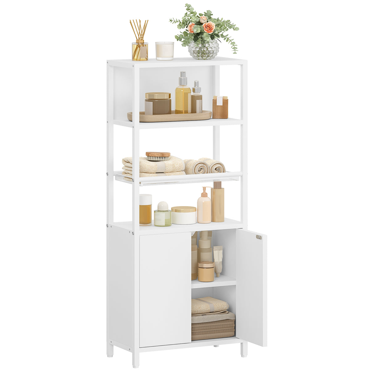 joyunite Bathroom Storage Cabinet, Slim Bathroom Floor Cabinet with 2 Door and Adjustable Shelf, Wooden Freestanding Storage Unit for Living Room Dining Kitchen, 20 x 38 x 90 cm, White, BC42903W