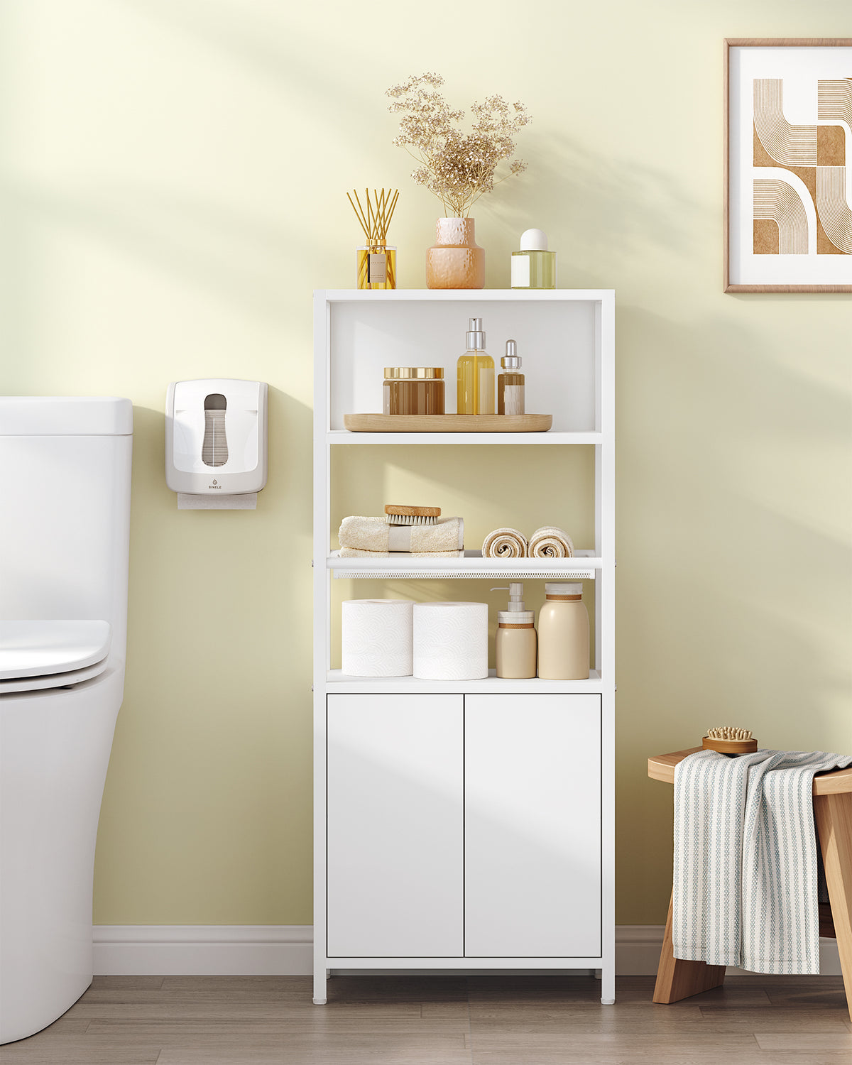 joyunite Bathroom Storage Cabinet, Slim Bathroom Floor Cabinet with 2 Door and Adjustable Shelf, Wooden Freestanding Storage Unit for Living Room Dining Kitchen, 20 x 38 x 90 cm, White, BC42903W