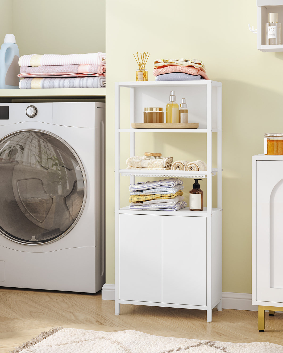 joyunite Bathroom Storage Cabinet, Slim Bathroom Floor Cabinet with 2 Door and Adjustable Shelf, Wooden Freestanding Storage Unit for Living Room Dining Kitchen, 20 x 38 x 90 cm, White, BC42903W