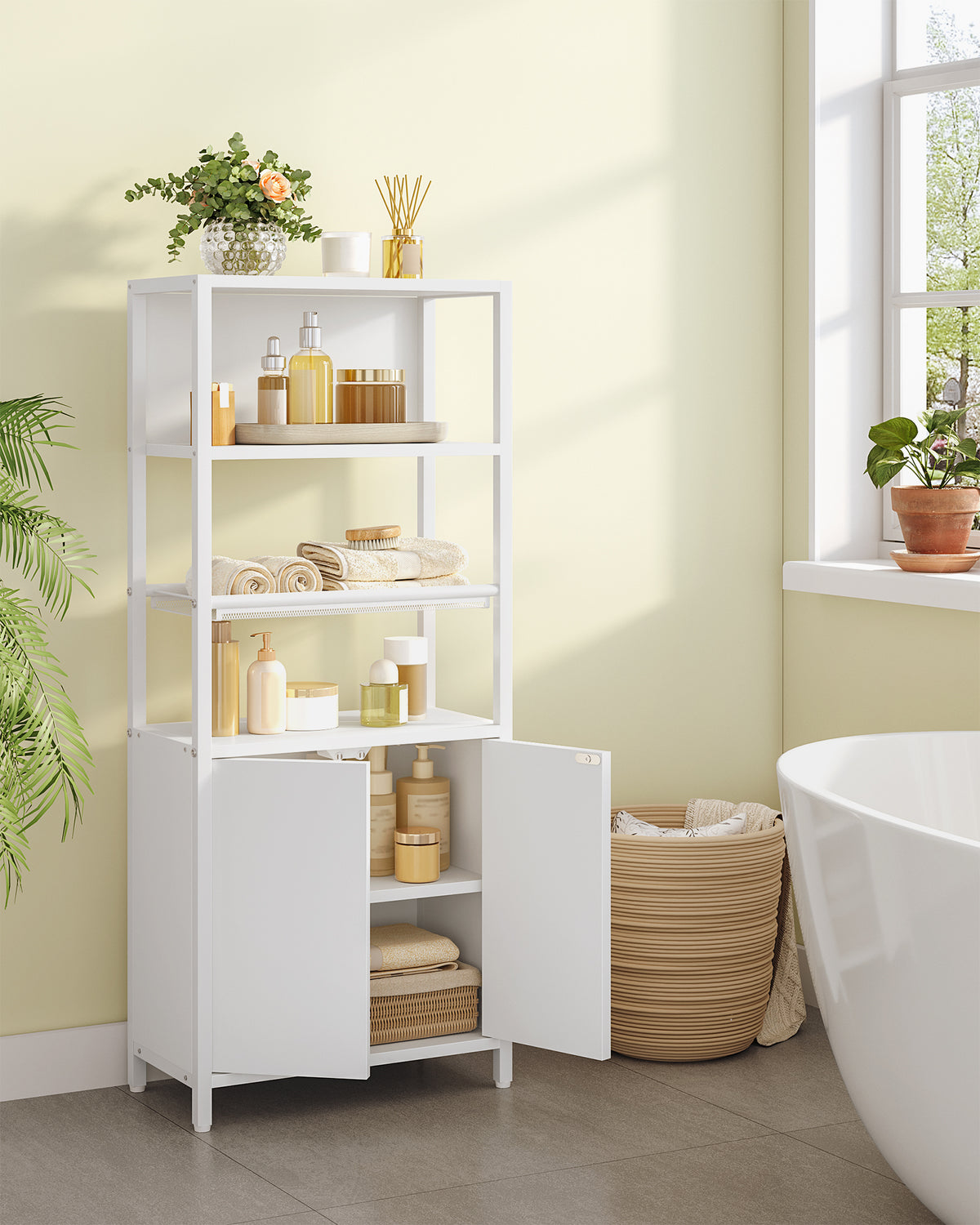 joyunite Bathroom Storage Cabinet, Slim Bathroom Floor Cabinet with 2 Door and Adjustable Shelf, Wooden Freestanding Storage Unit for Living Room Dining Kitchen, 20 x 38 x 90 cm, White, BC42903W