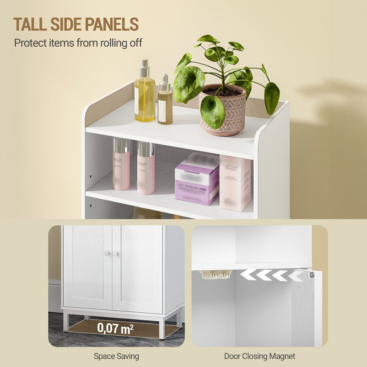 joyunite Bathroom Cabinet, Bathroom Cabinet, Kitchen Cabinet with 2 Open Compartments, 2 Doors, 2 Adjustable Shelves, Freestanding Bathroom, 20 × 37 × 84 cm, White BC48213W