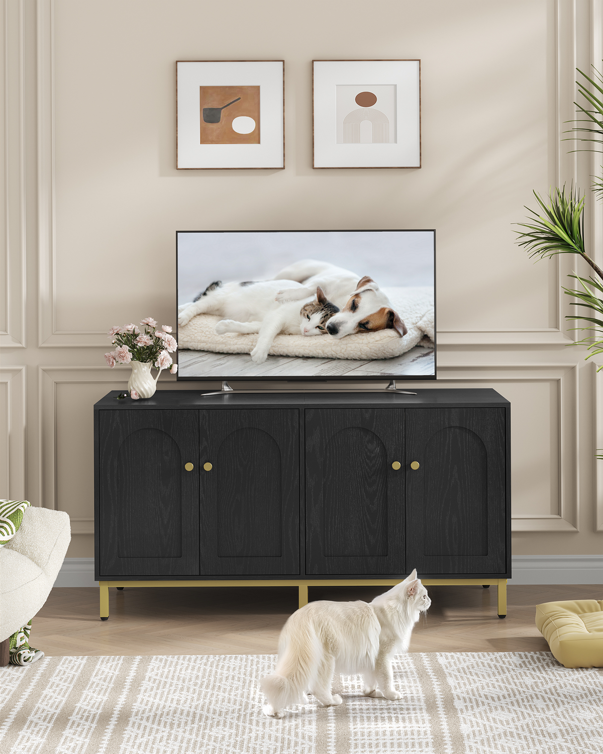 joyunite Cat Cabinet for 2 Cats, 119cm Cat Litter Box Cabinet, Black | Hidden Cat Litter Box Furniture, Wooden Pet House, Storage Cabinet Bench, Suitable for Cat Litter Boxes, CB82304A