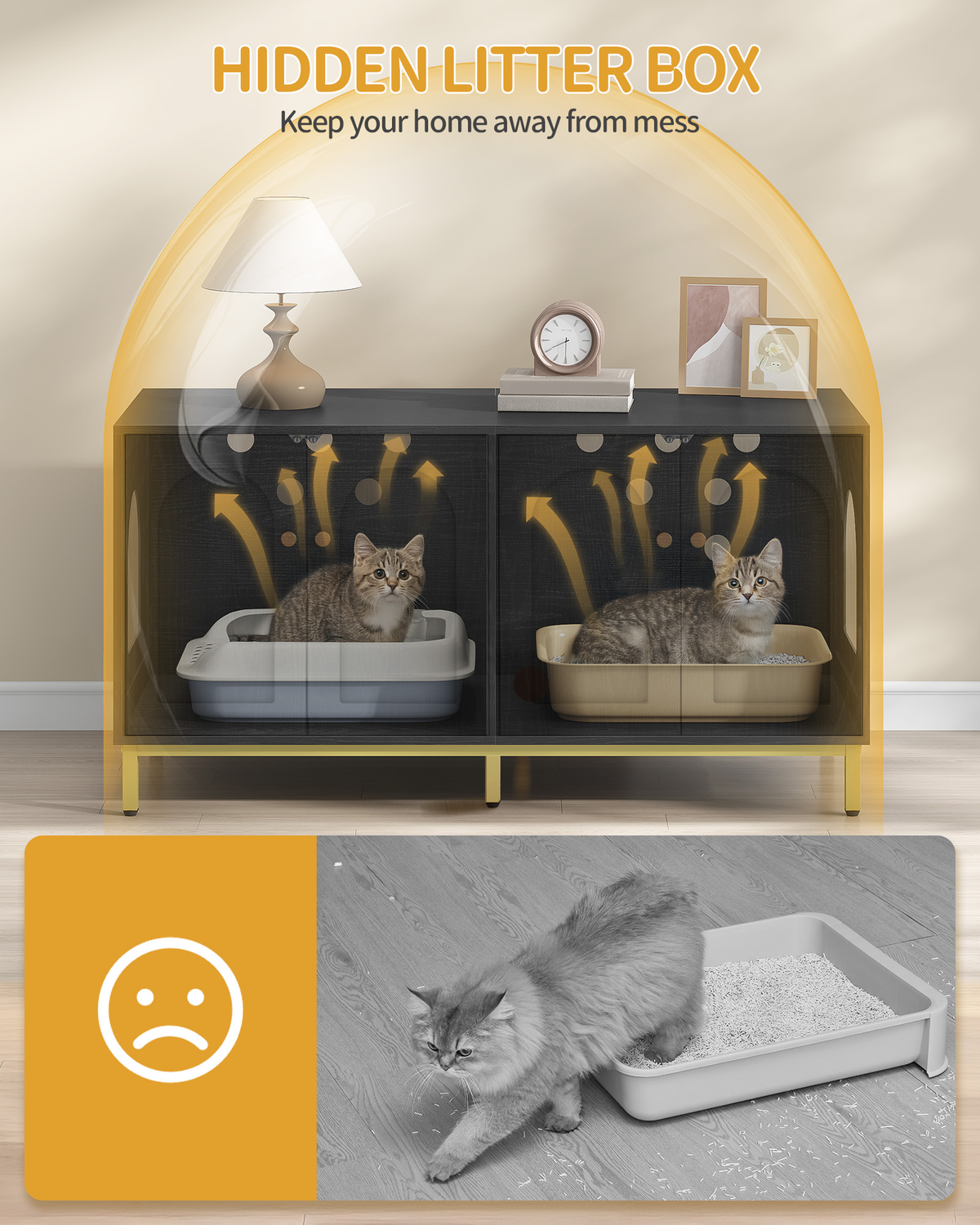 joyunite Cat Cabinet for 2 Cats, 119cm Cat Litter Box Cabinet, Black | Hidden Cat Litter Box Furniture, Wooden Pet House, Storage Cabinet Bench, Suitable for Cat Litter Boxes, CB82304A